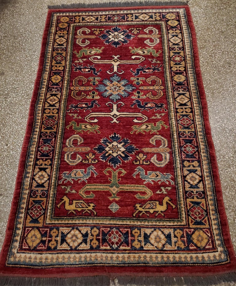 Contemporary Medium Size Asian Area Rug, Colorful / 10NO For Sale