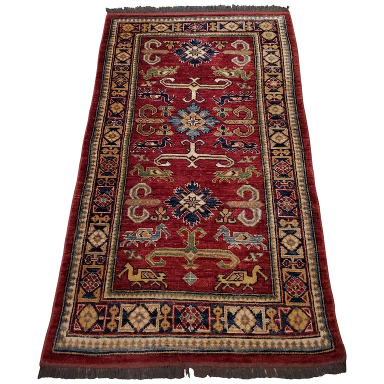 Medium Size Asian Area Rug, Colorful / 10NO For Sale