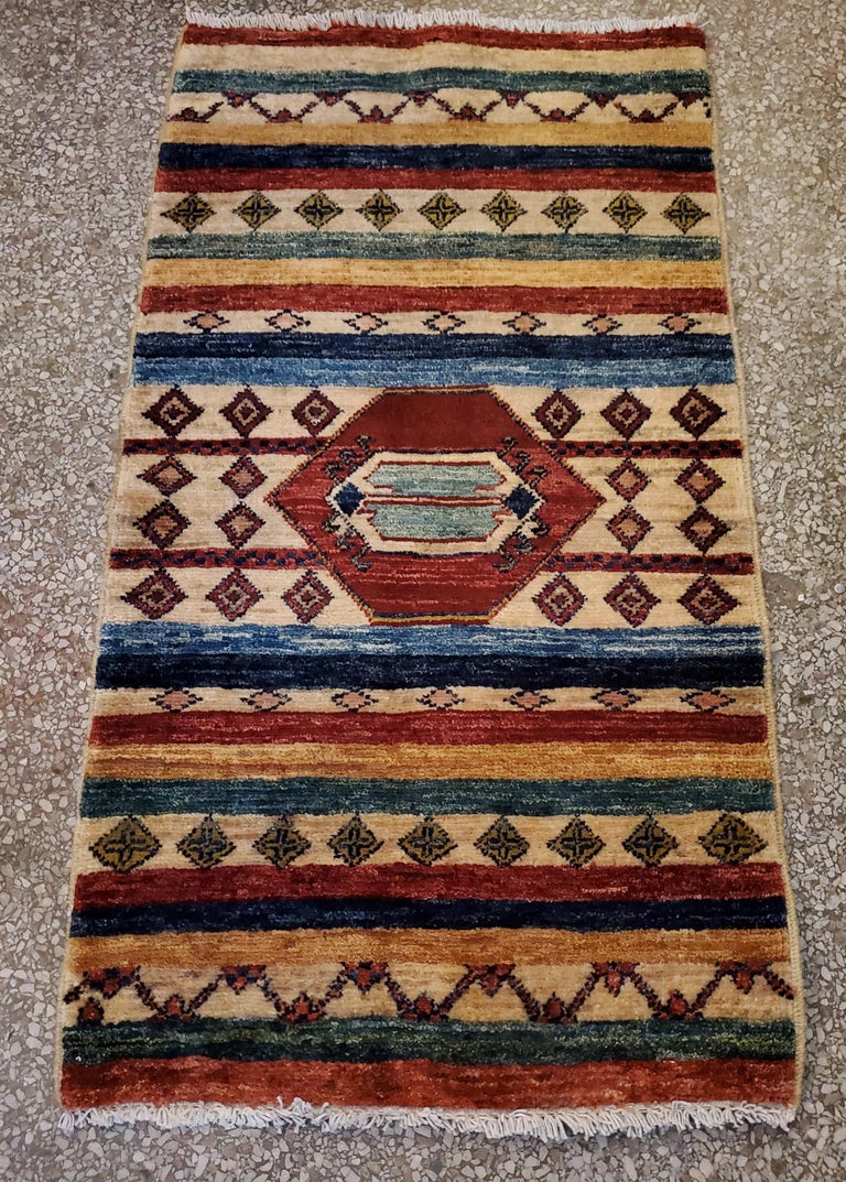 Contemporary Medium Size Asian Area Rug, Colorful / 194 For Sale