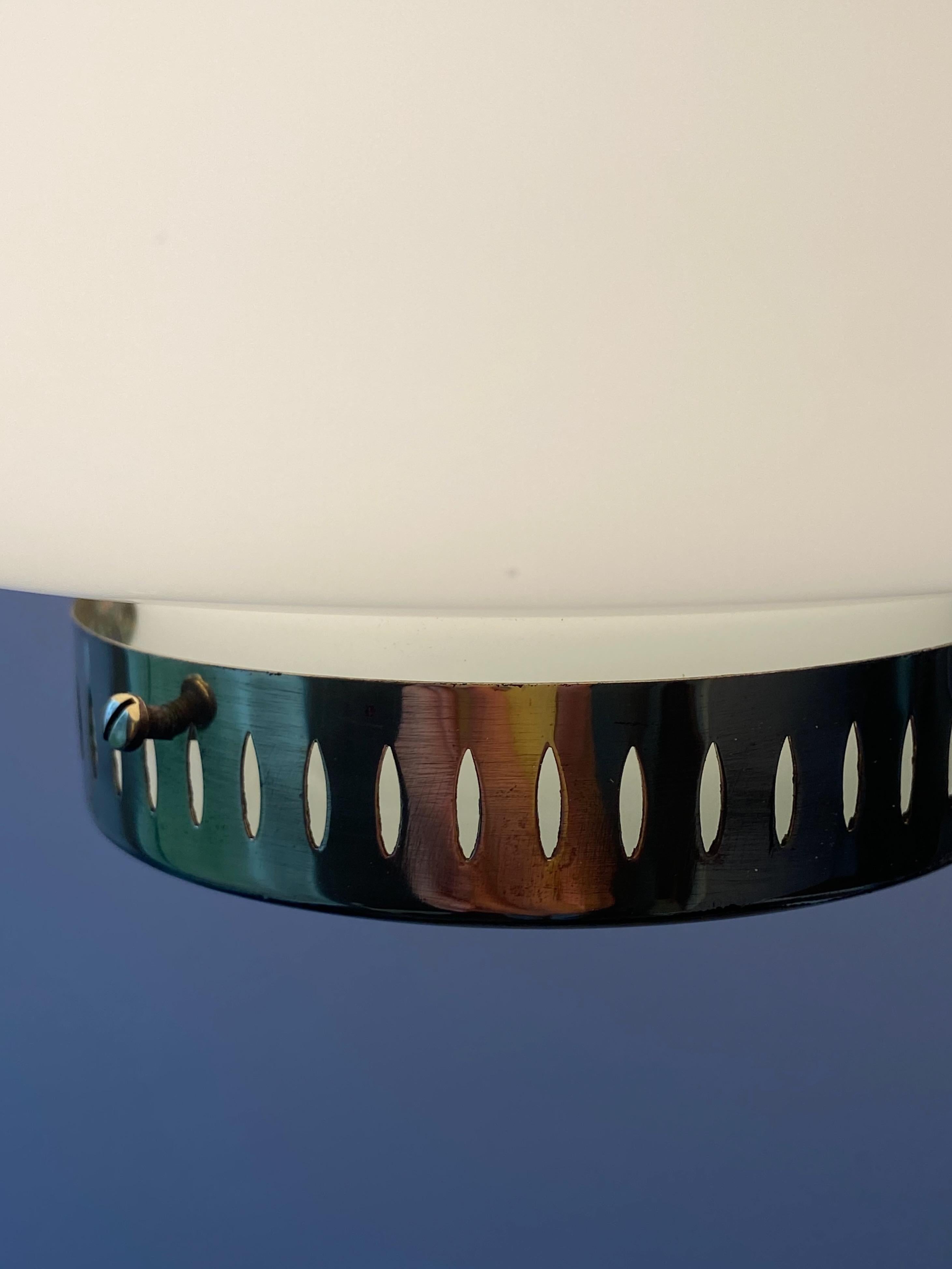 Mid-20th Century Medium Size Bent Karlby Kina Pendant Lamp Brass and Opaline by Lyfa, Denmark