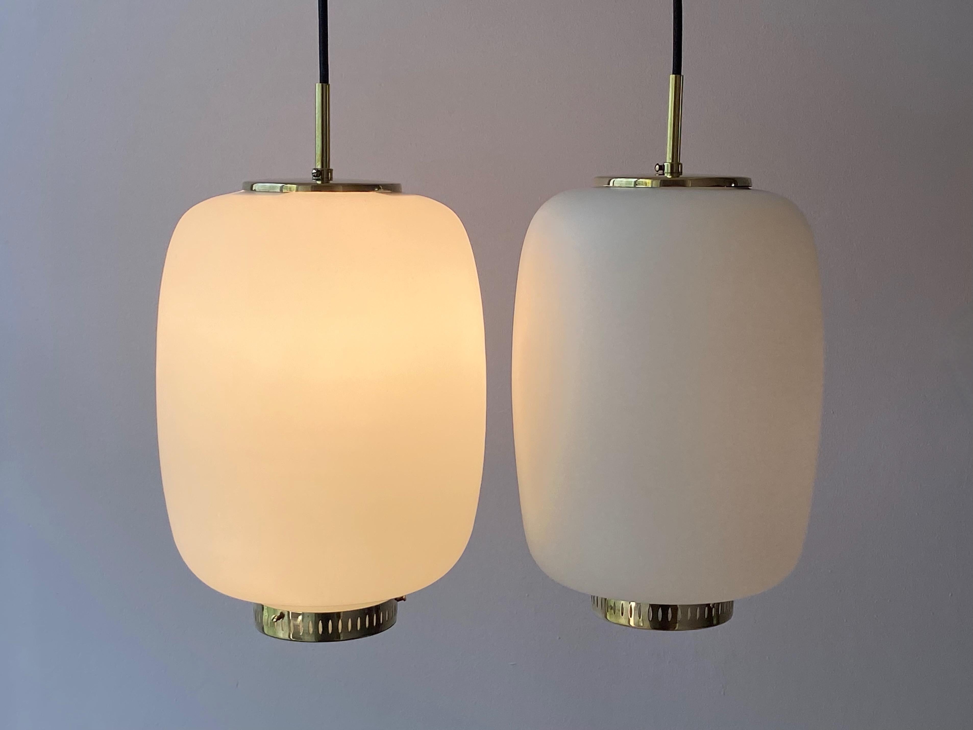 Opaline Glass Medium Size Bent Karlby Kina Pendant Lamp Brass and Opaline by Lyfa, Denmark