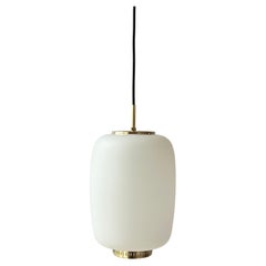 Medium Size Bent Karlby Kina Pendant Lamp Brass and Opaline by Lyfa, Denmark