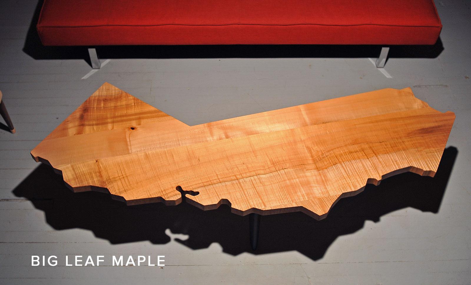 Modern Medium-size California Shaped Coffee Table Crafted From Salvaged CA Hardwoods For Sale
