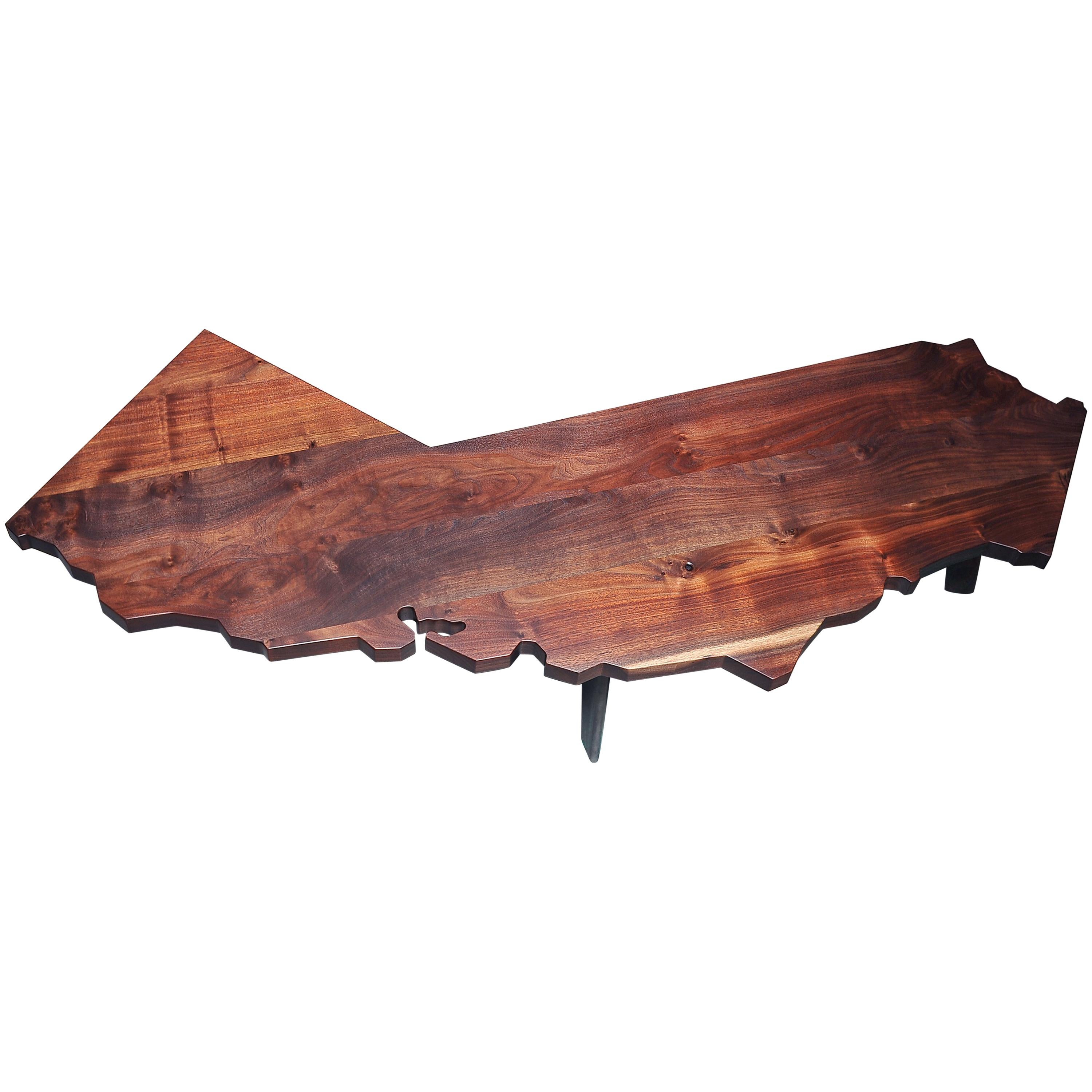 Medium-size California Shaped Coffee Table Crafted From Salvaged CA Hardwoods For Sale