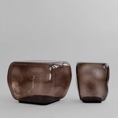 Medium Size Coffee Table in Smoked Forest Glass Contemporary Sculptural Design
