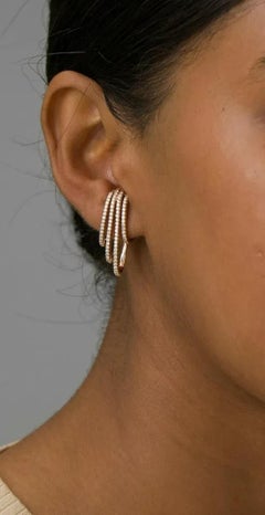 Medium Size Diamond Assembly Hoops Earrings 14k Solid Gold