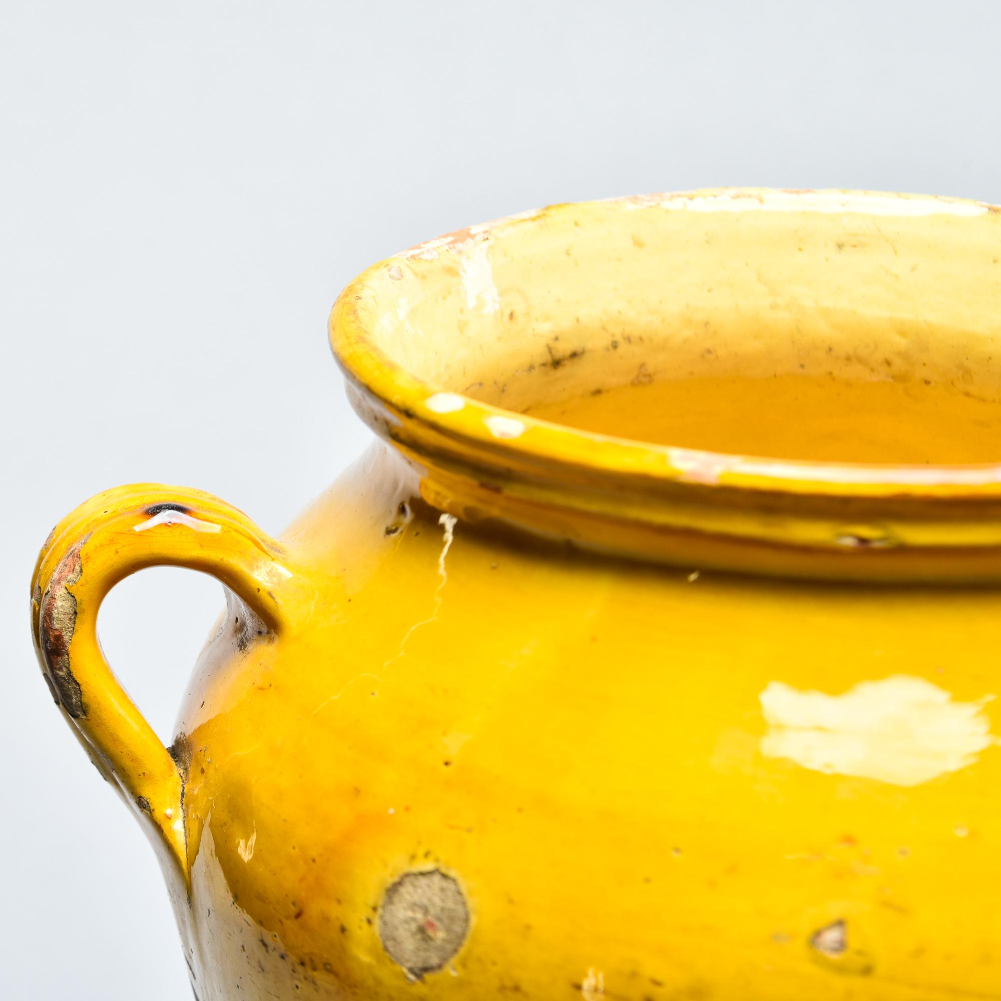Medium Size French Early 20th C Yellow Confit Jar 3