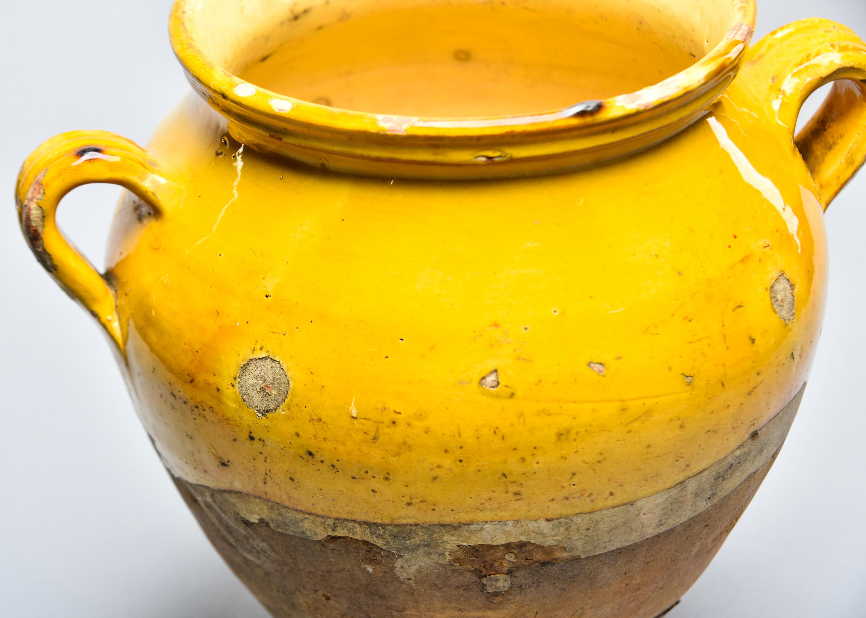 Medium Size French Early 20th C Yellow Confit Jar 4