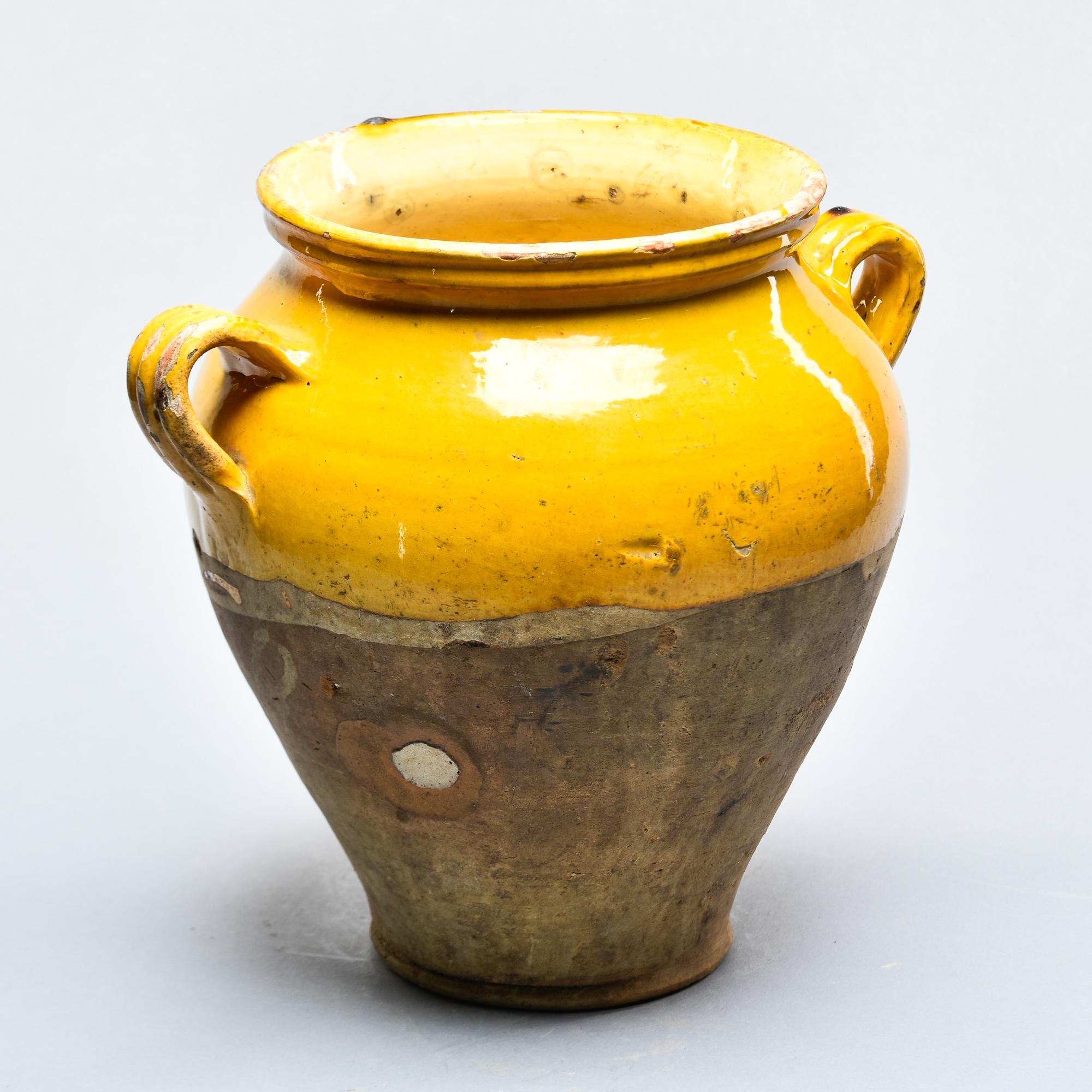 Glazed Medium Size French Early 20th C Yellow Confit Jar