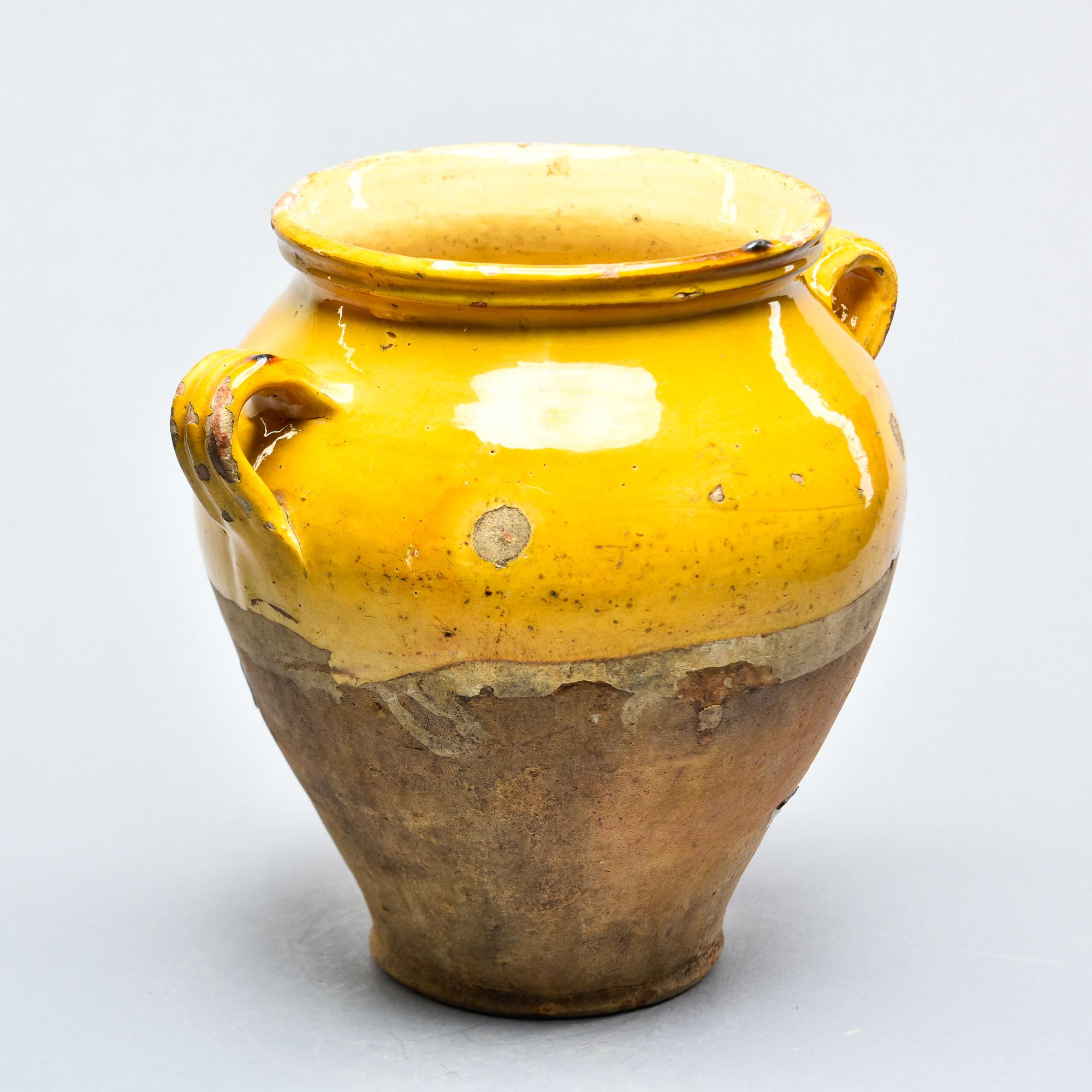 Ceramic Medium Size French Early 20th C Yellow Confit Jar