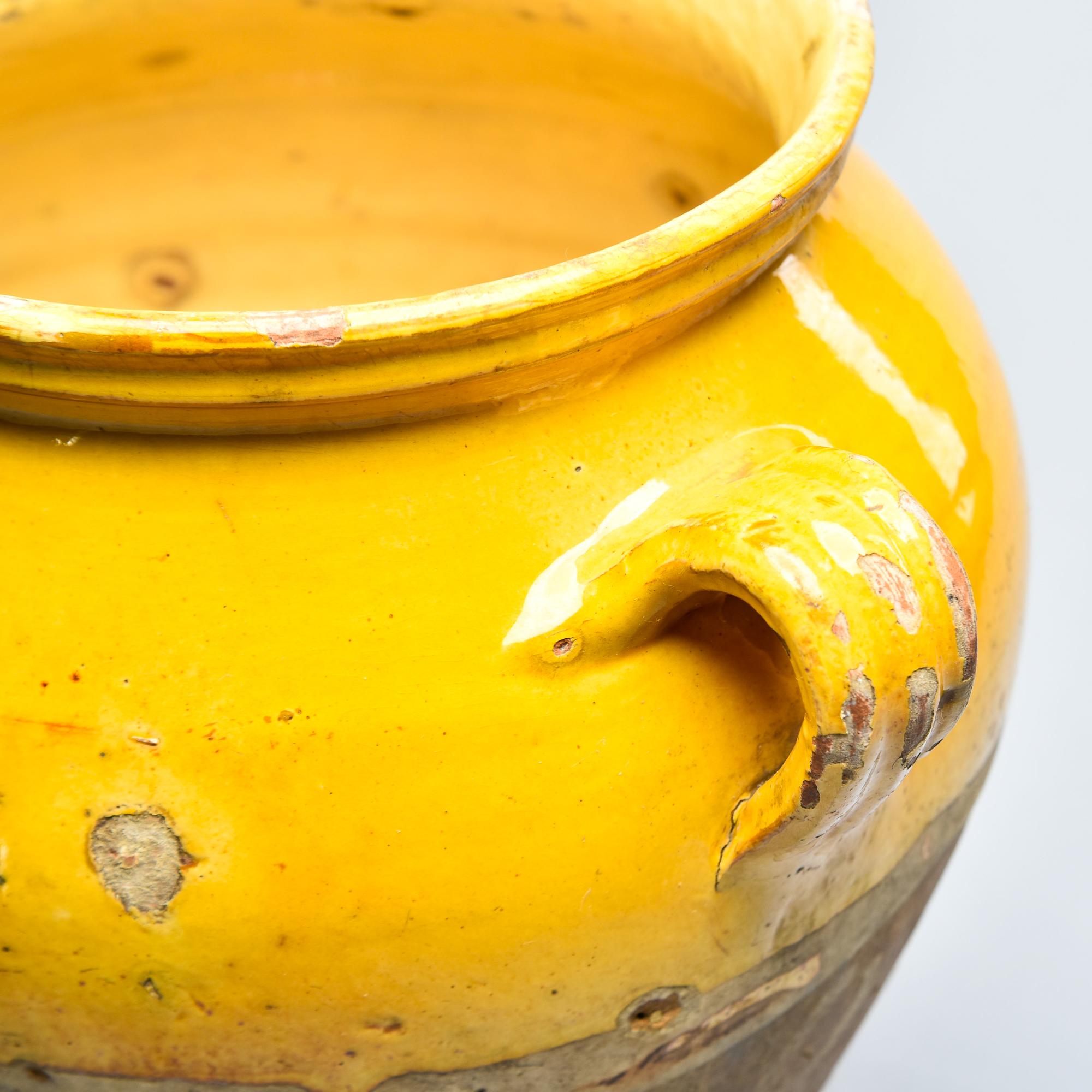 Medium Size French Early 20th C Yellow Confit Jar 2