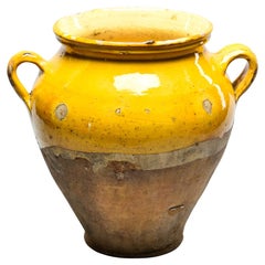Medium Size French Early 20th C Yellow Confit Jar
