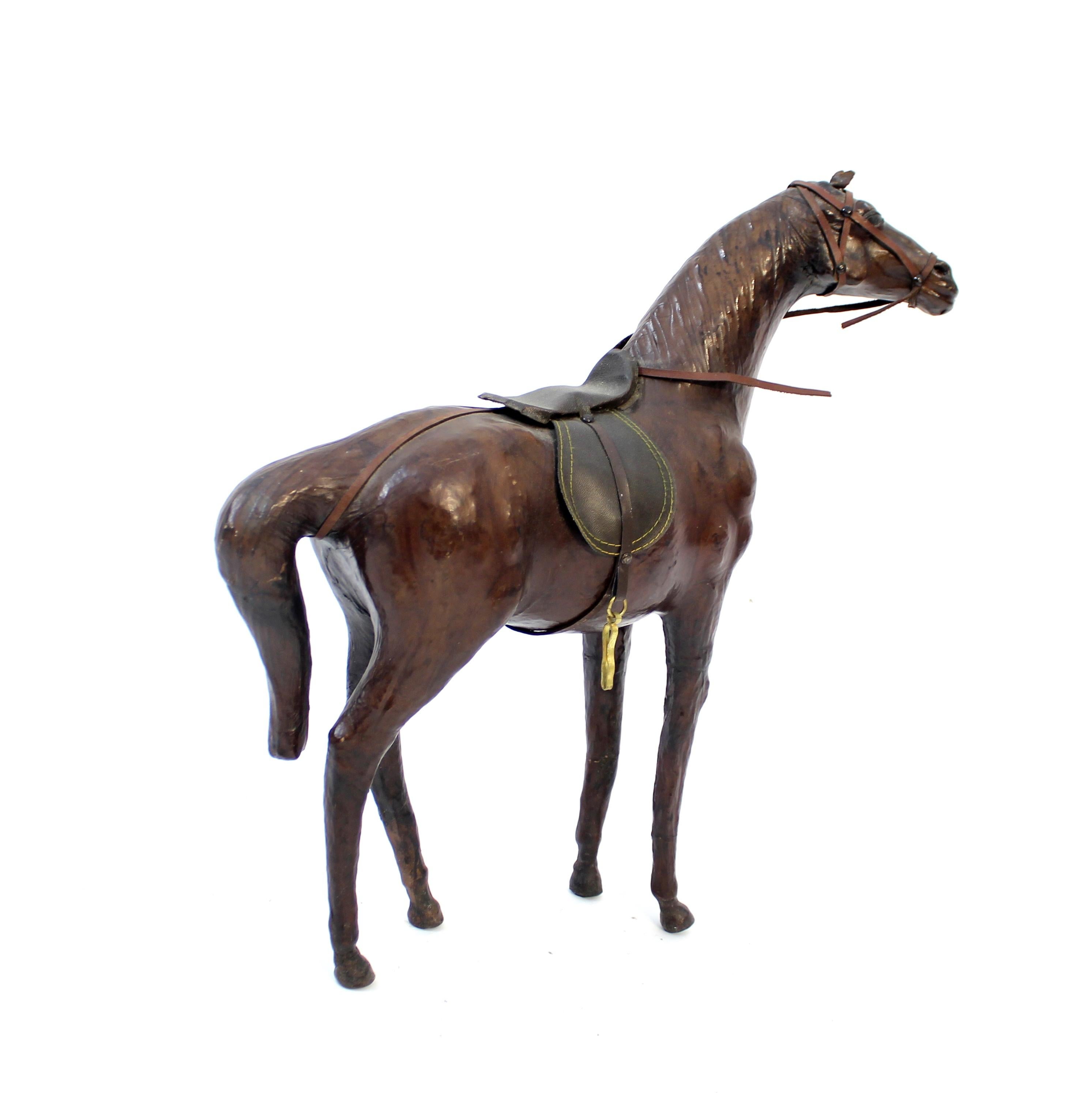 Brass Medium size French horse model in genuine leather, 1970s For Sale