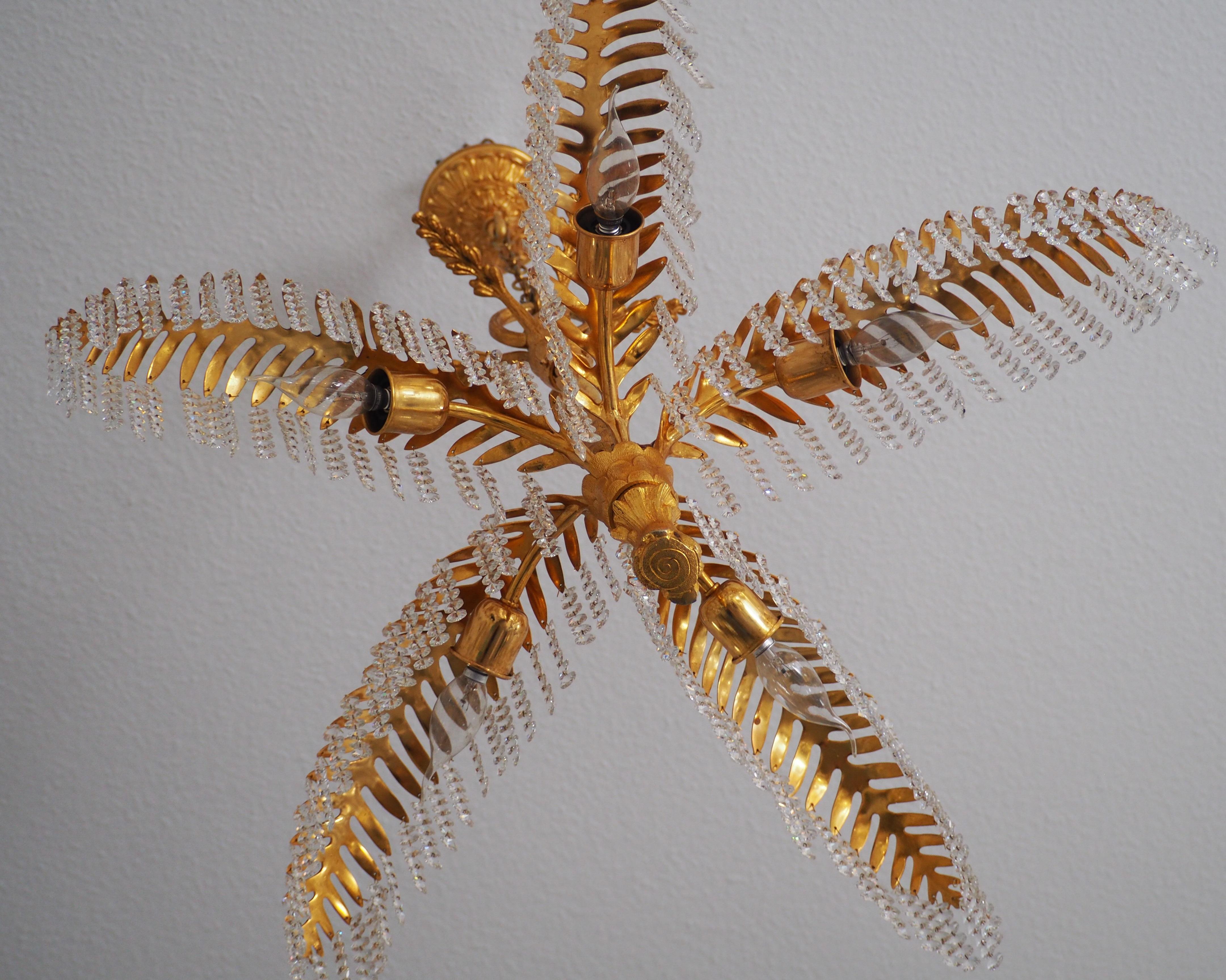 Lovely Gilt Bronze Palm Tree Chandelier by Hoffmann - Bakalowits, 1970s 3