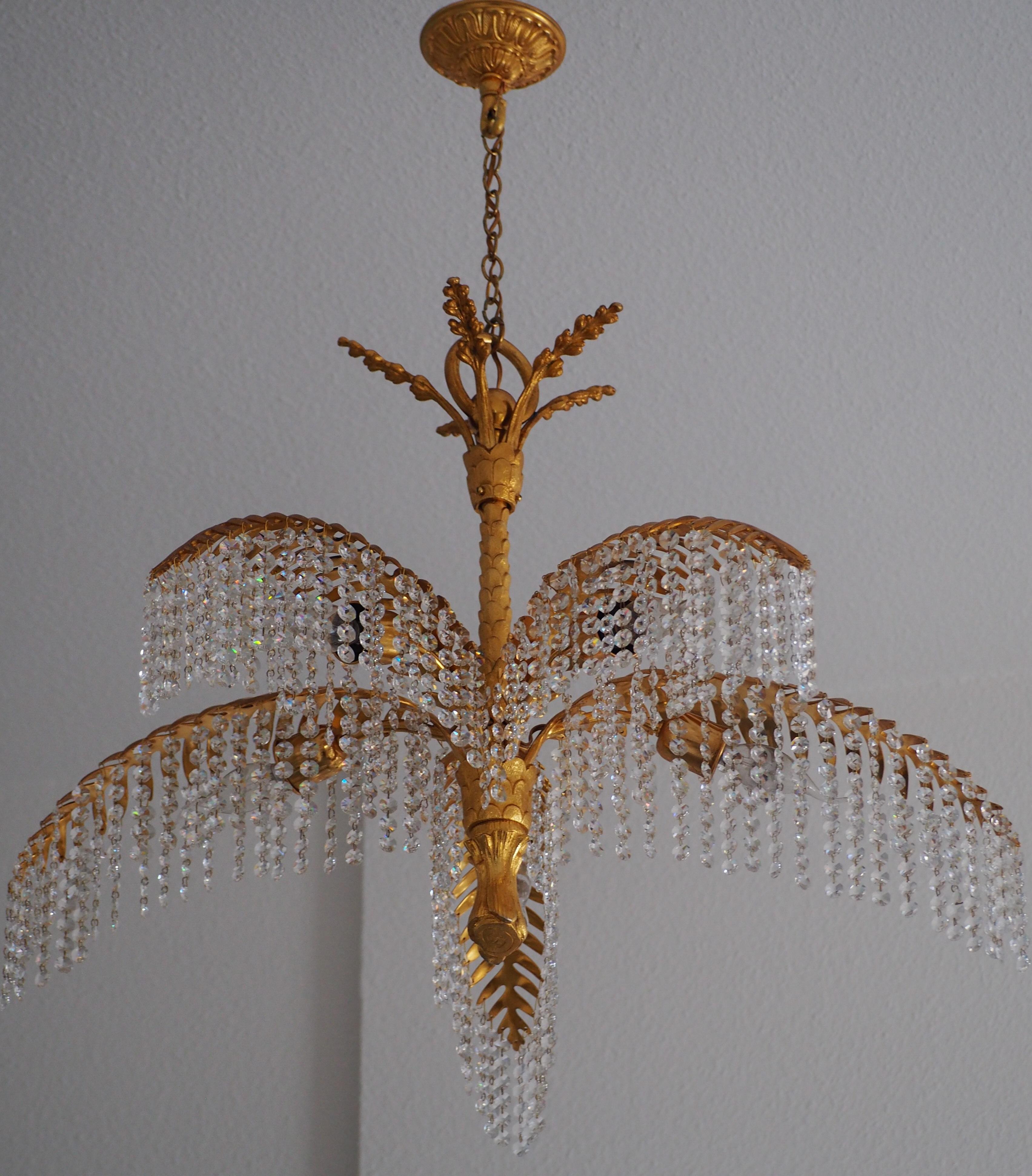 Rare Gilt Bronze Palm Tree Chandelier, by Hoffmann -Bakalowits, circa 1970s 5