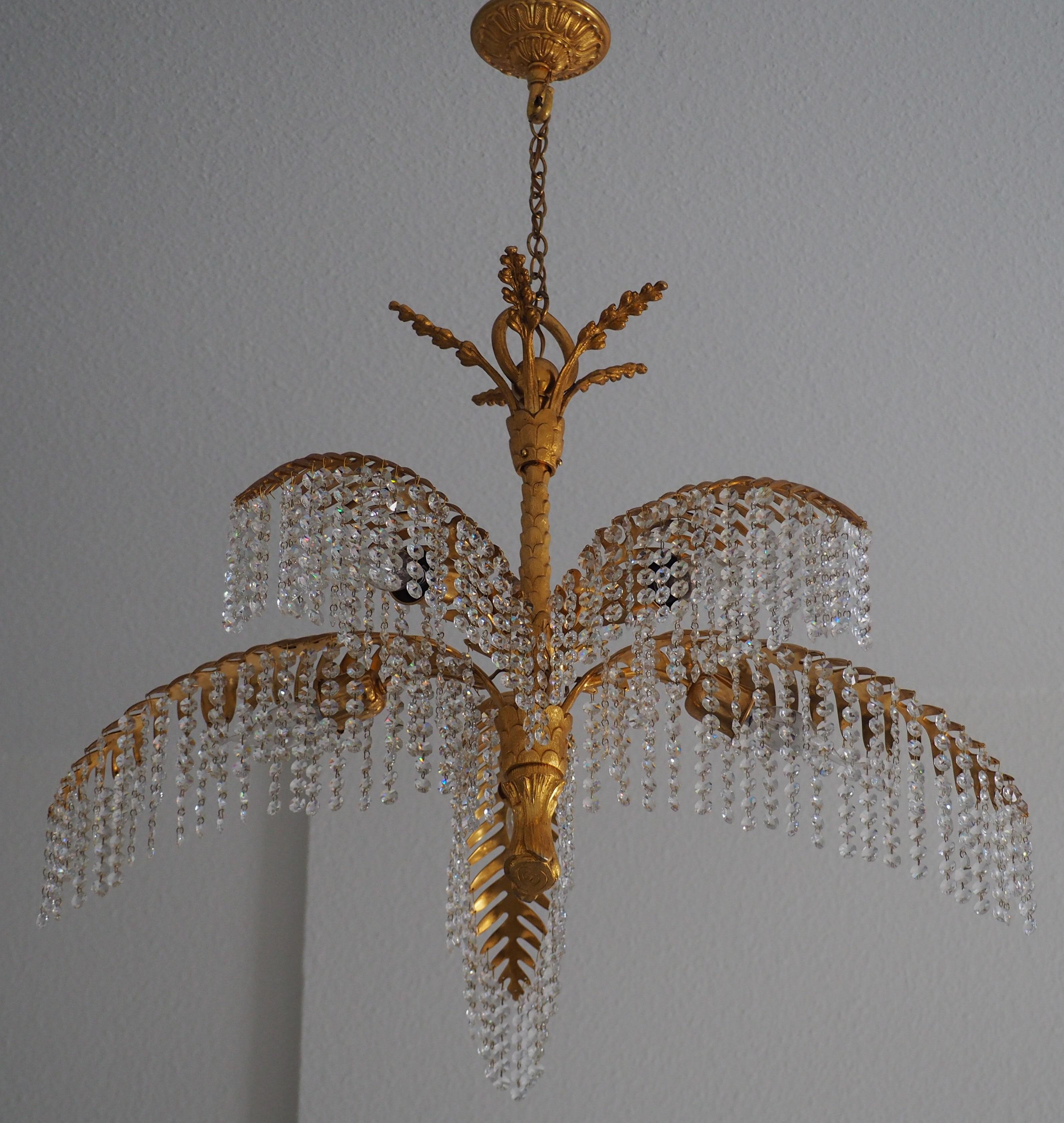 Lovely Gilt Bronze Palm Tree Chandelier by Hoffmann - Bakalowits, 1970s 5