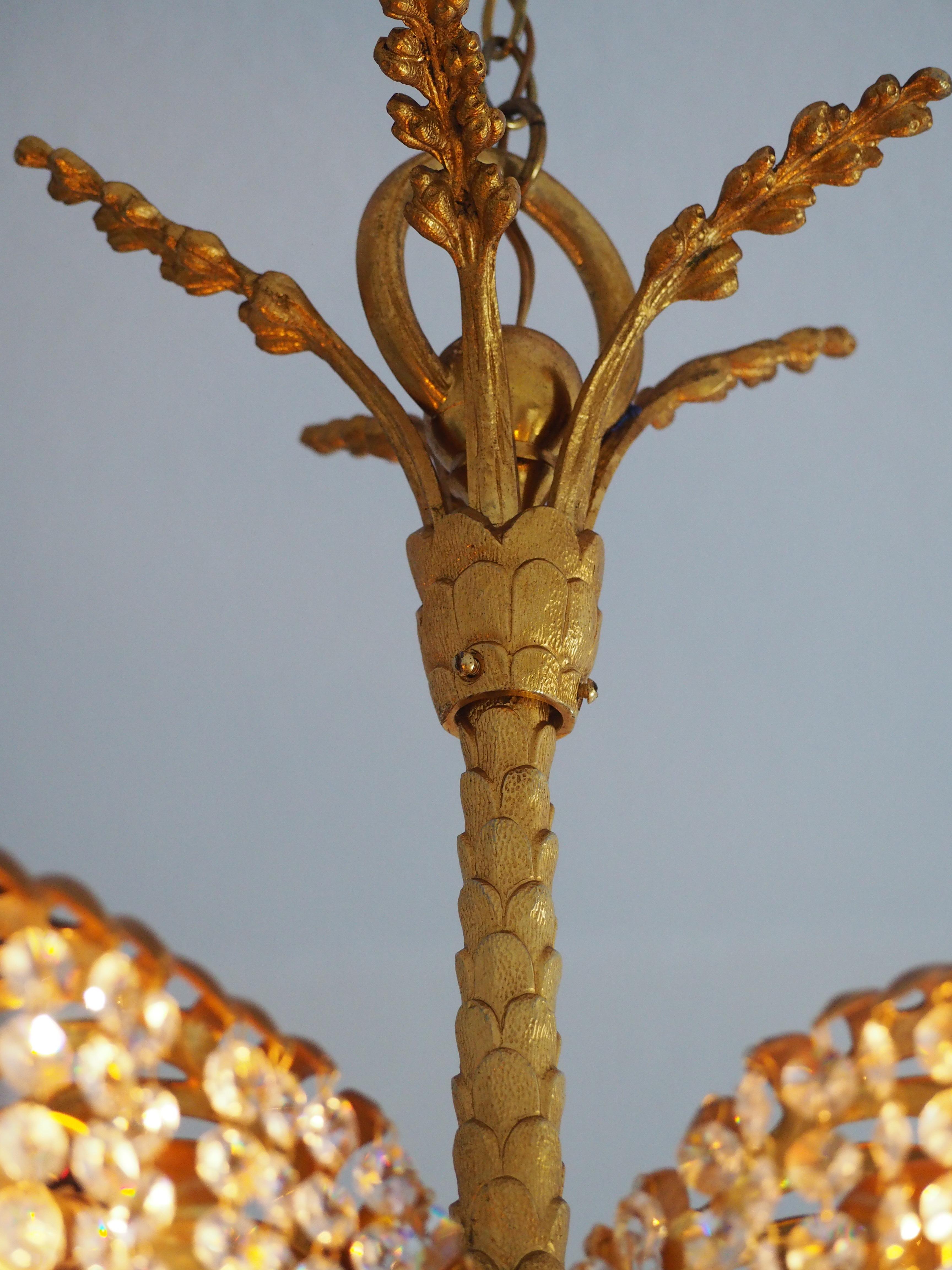 Lovely Gilt Bronze Palm Tree Chandelier by Hoffmann - Bakalowits, 1970s In Excellent Condition In Wiesbaden, Hessen