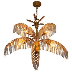 Rare Gilt Bronze Palm Tree Chandelier, by Hoffmann -Bakalowits, circa 1970s