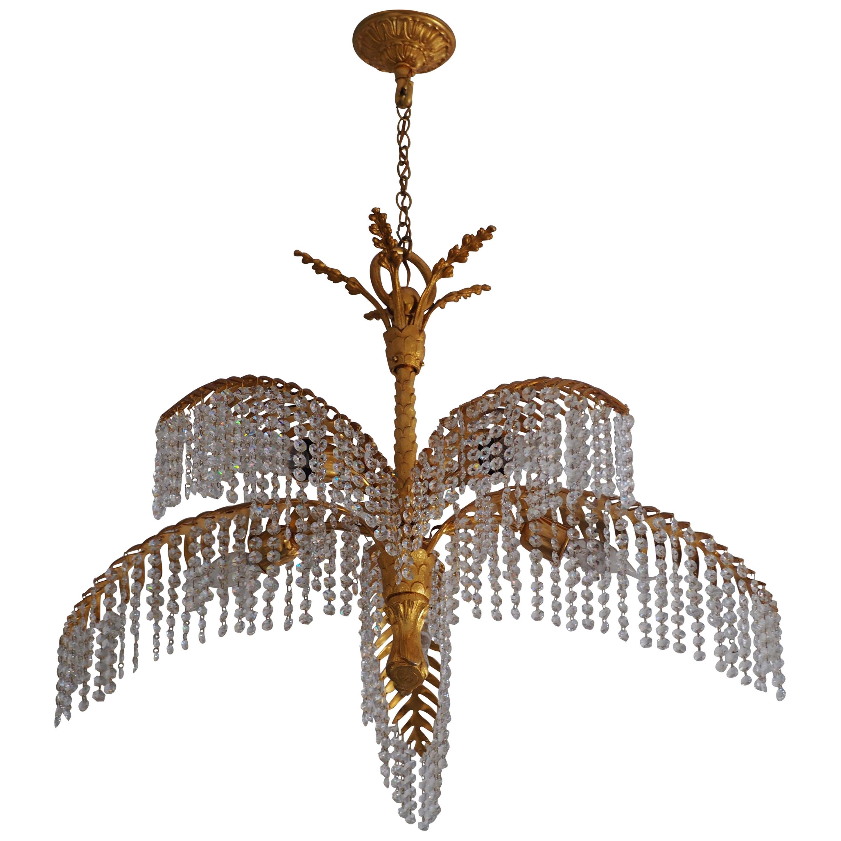 Lovely Gilt Bronze Palm Tree Chandelier by Hoffmann - Bakalowits, 1970s