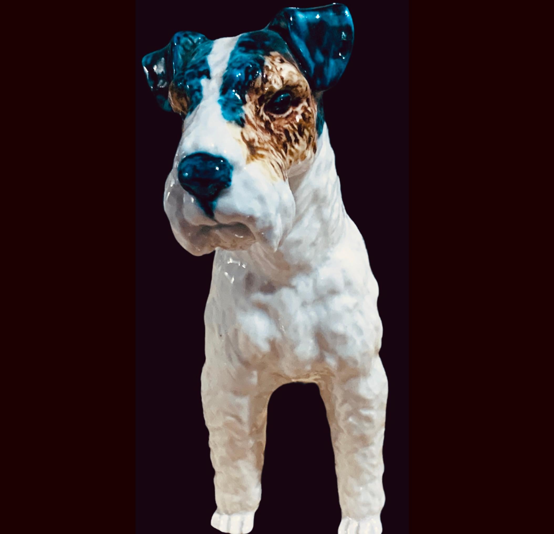 20th Century Medium Size Glazed Porcelain Terrier Dog For Sale