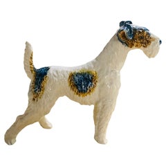 Antique Medium Size Glazed Porcelain Terrier Dog