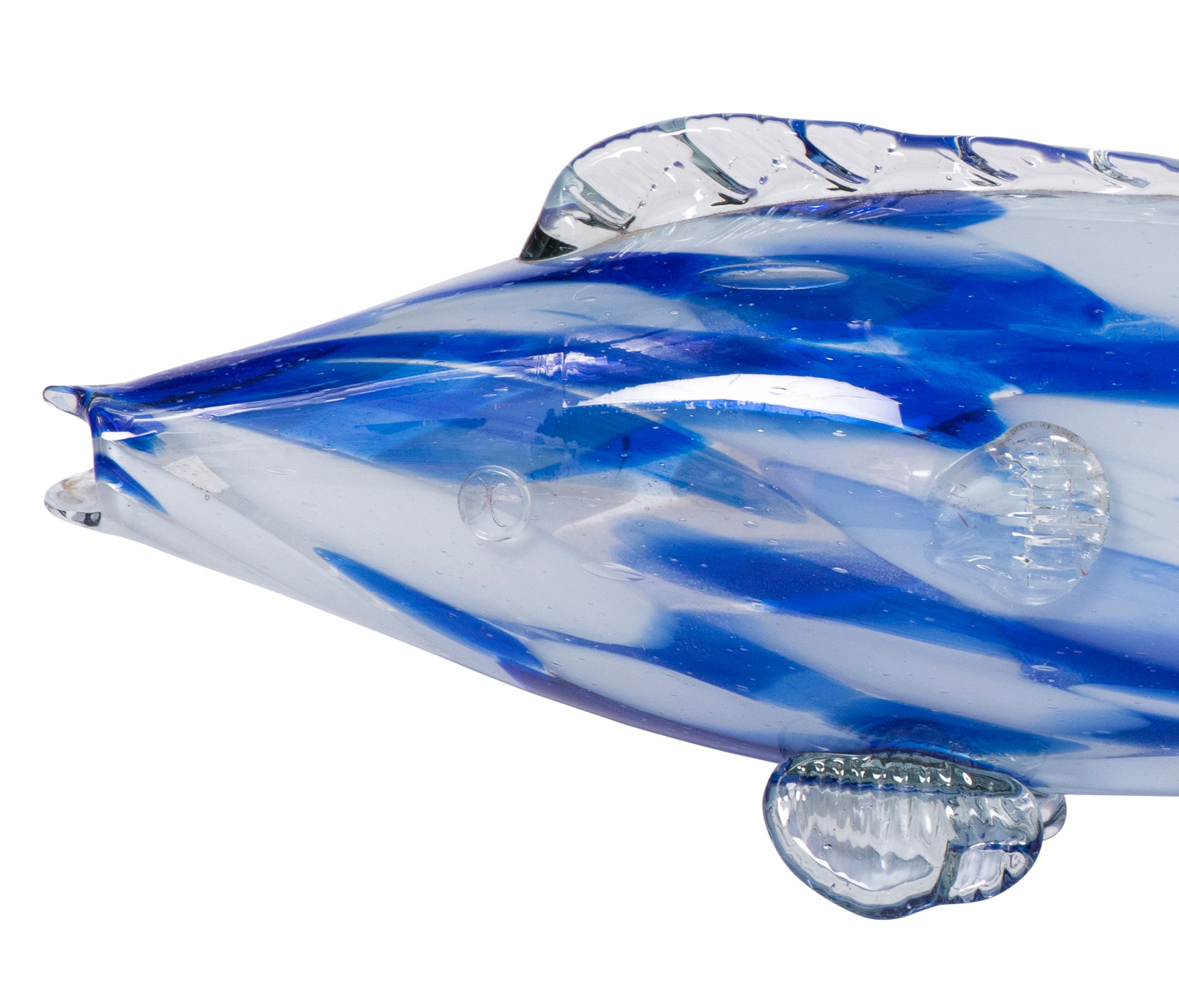 Italian Medium Size Murano Bleu and White Glass Fish, Italy, circa 1970