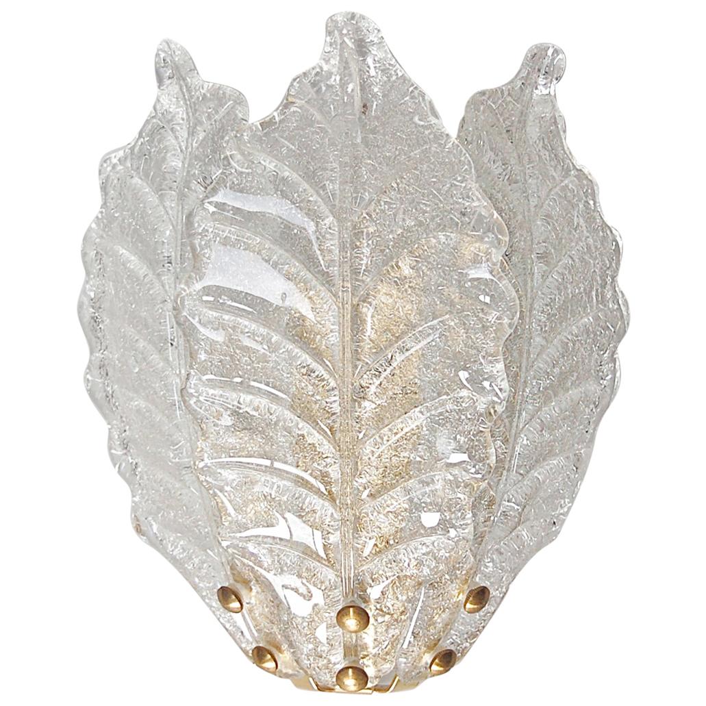 Medium Size Murano Glass Leaf Wall Sconce, 1980s, Italy