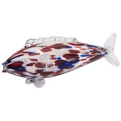 Medium Size Murano Red, Blue and White Glass Fish, Italy, circa 1970