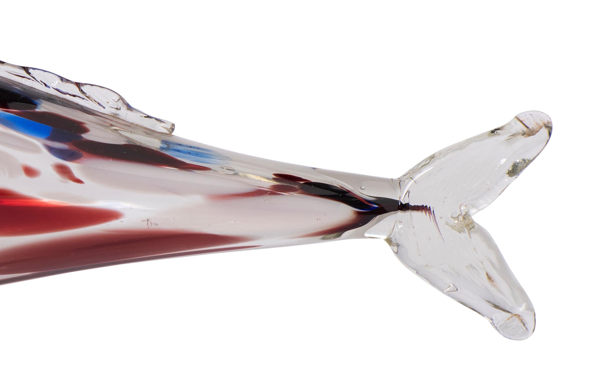 Medium Size Murano Red, White and Blue Glass Fish, Italy, circa 1970 In Good Condition In Macclesfield, Cheshire