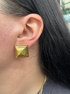 Medium Size Square Textured Stud Earrings 18 Karat Yellow Gold 13.2 Grams