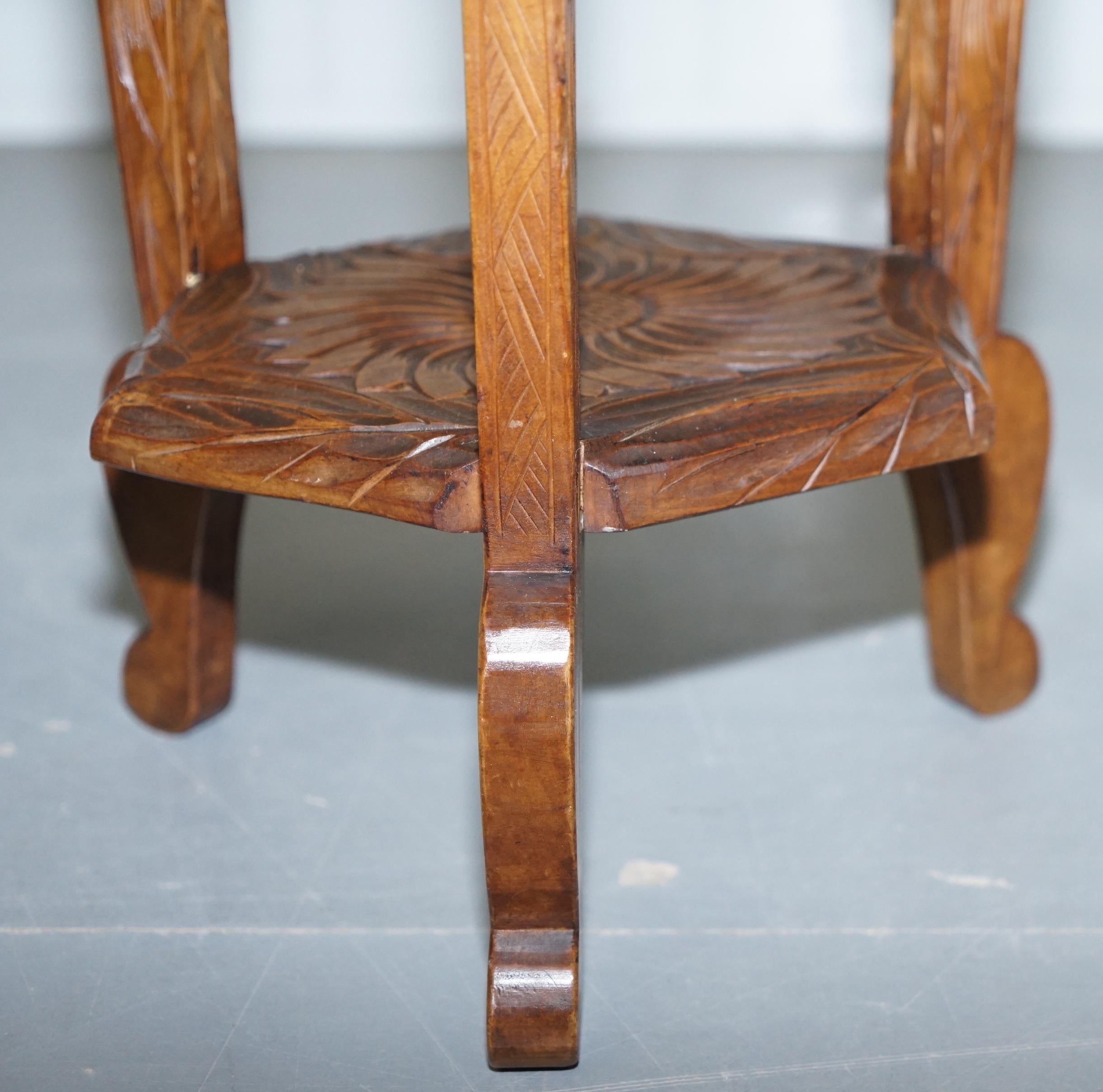 Medium Sized 1905 Liberty's London Japanese Carved Jardiniere Plant Bust Stand 5
