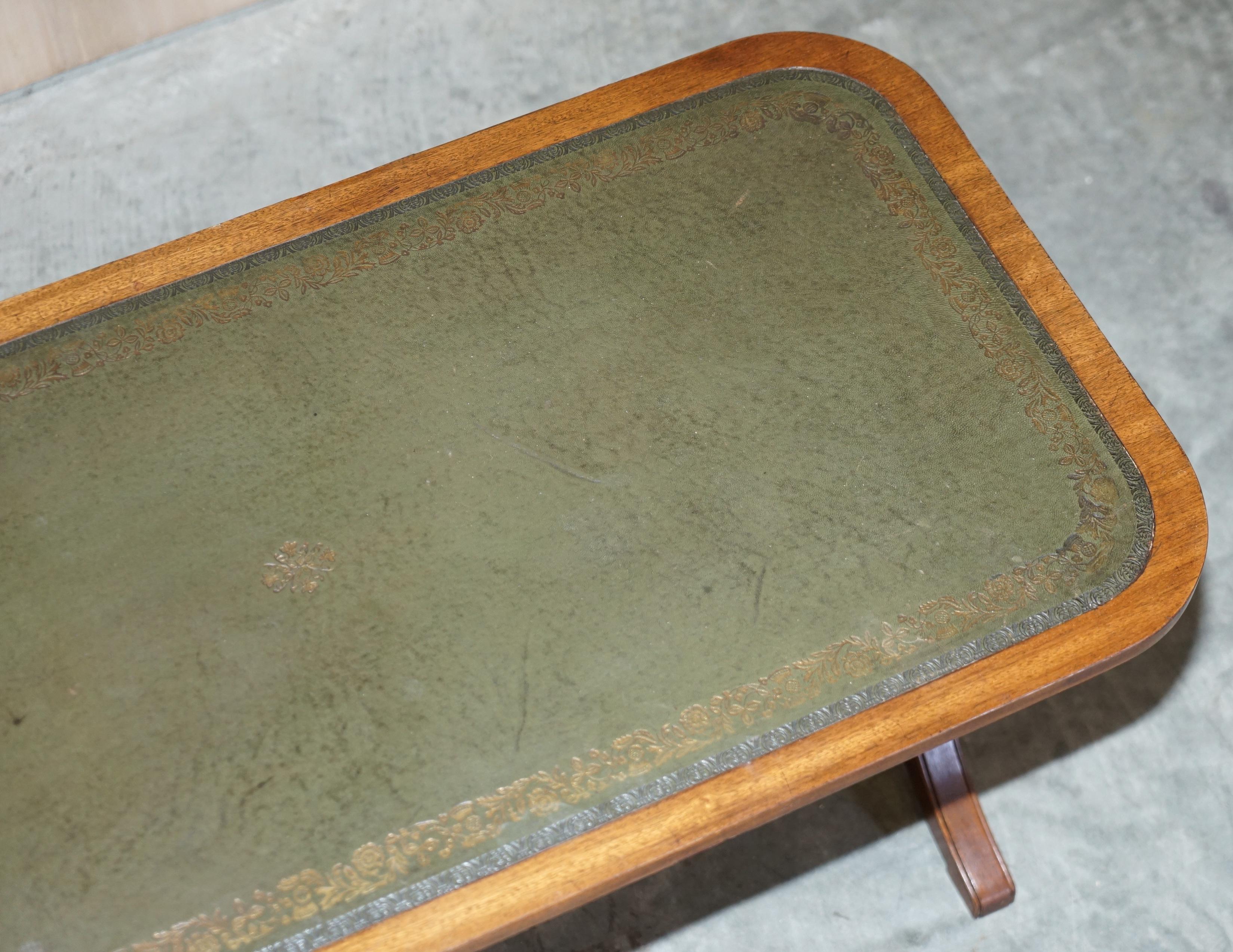 Hand-Crafted Medium Sized Green Leather & Hardwood Bevan Funnell Coffee Table Nice Patina For Sale