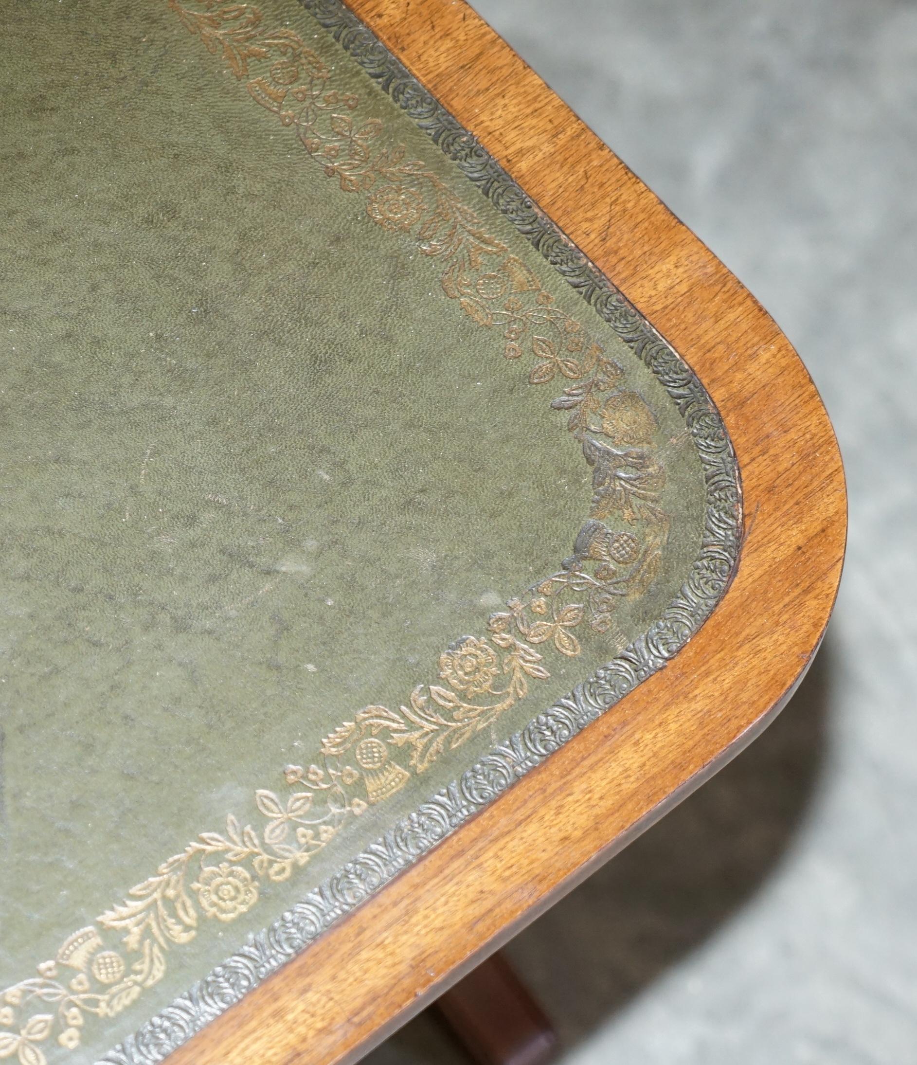 Medium Sized Green Leather & Hardwood Bevan Funnell Coffee Table Nice Patina For Sale 2