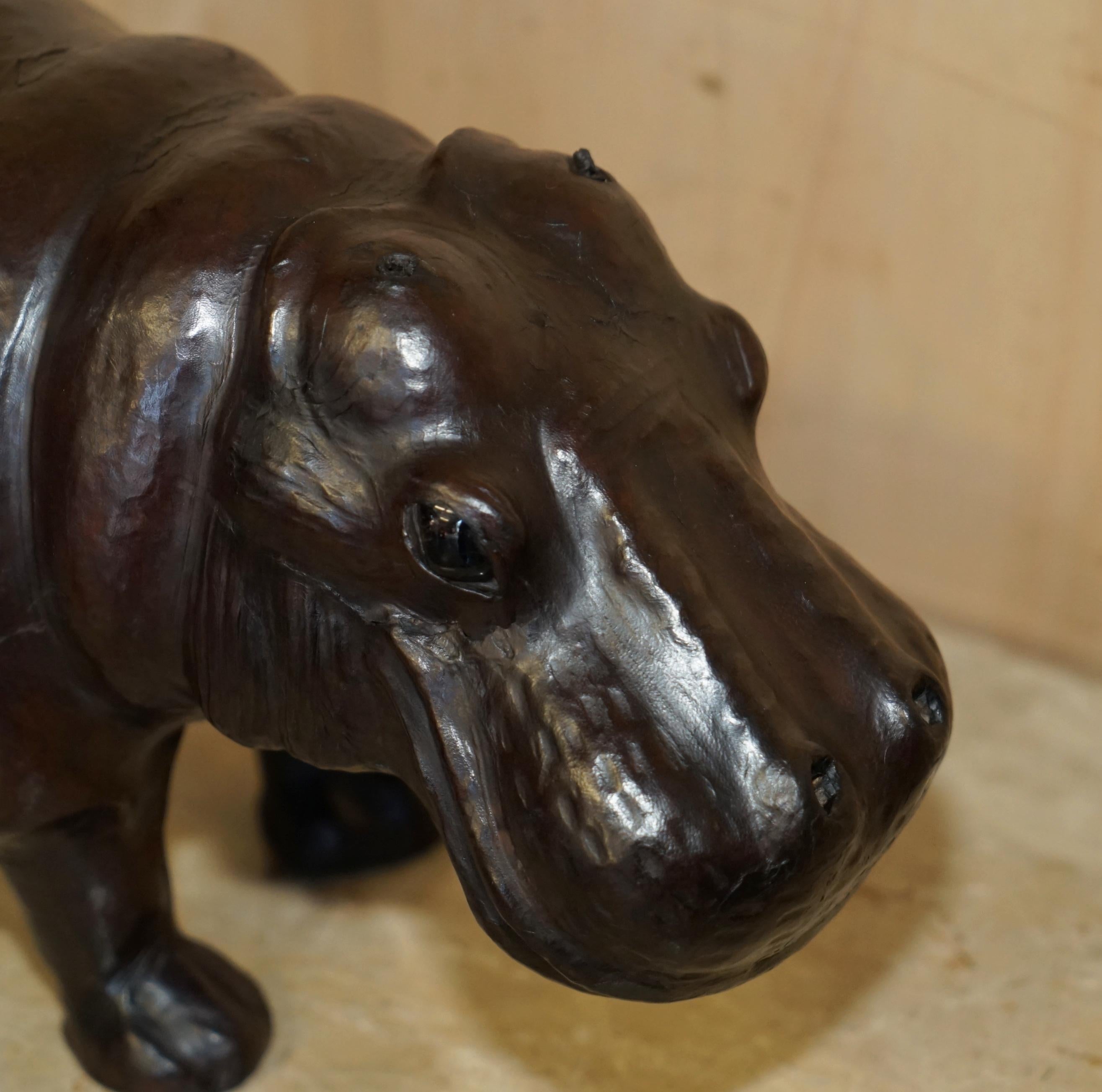 Leather MEDIUM SIZED LIBERTY'S LONDON BROWN LEATHER HiPPOPOTAMUS FOOTSTOOL For Sale