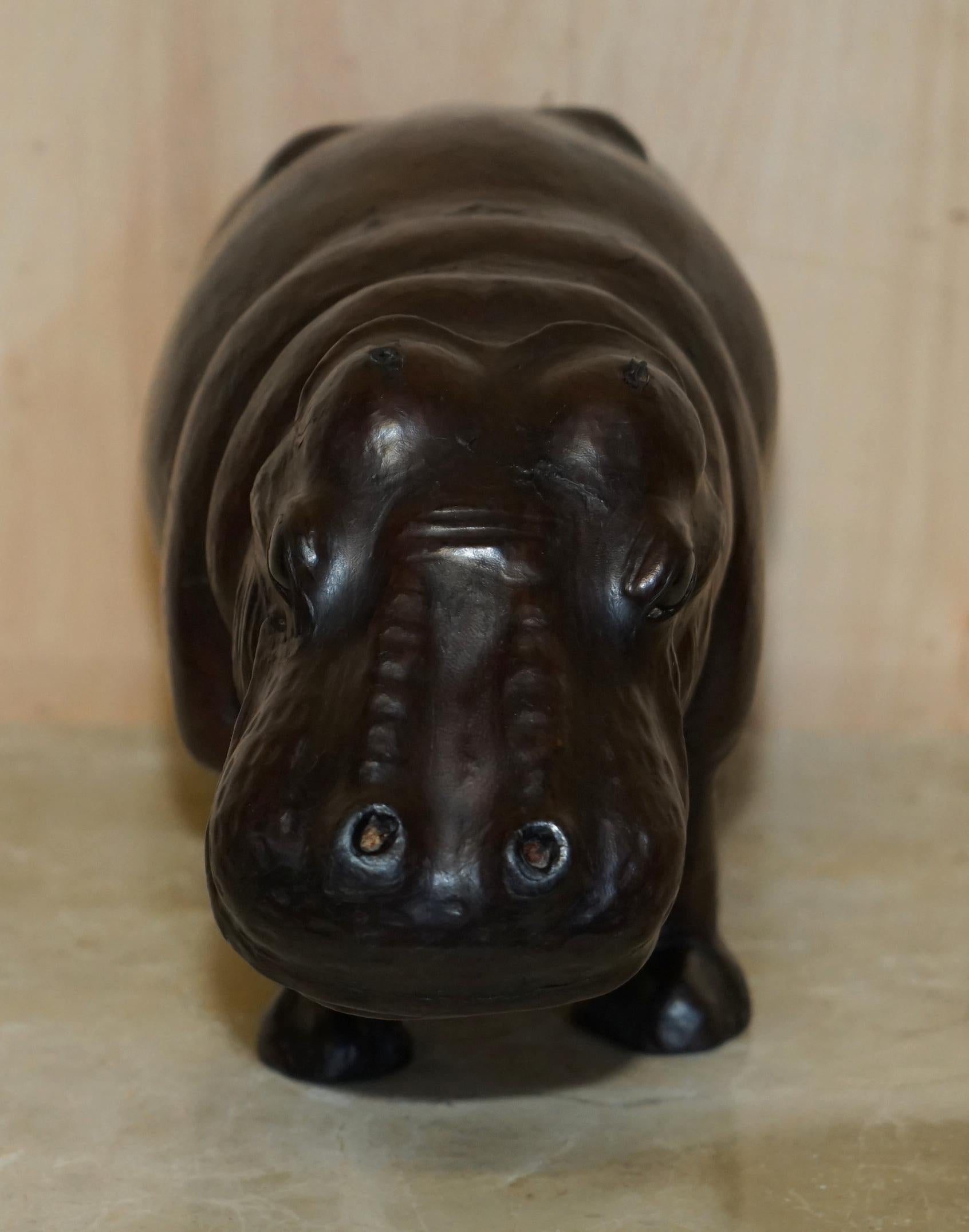 MEDIUM SIZED LIBERTY'S LONDON BROWN LEATHER HiPPOPOTAMUS FOOTSTOOL For Sale 1