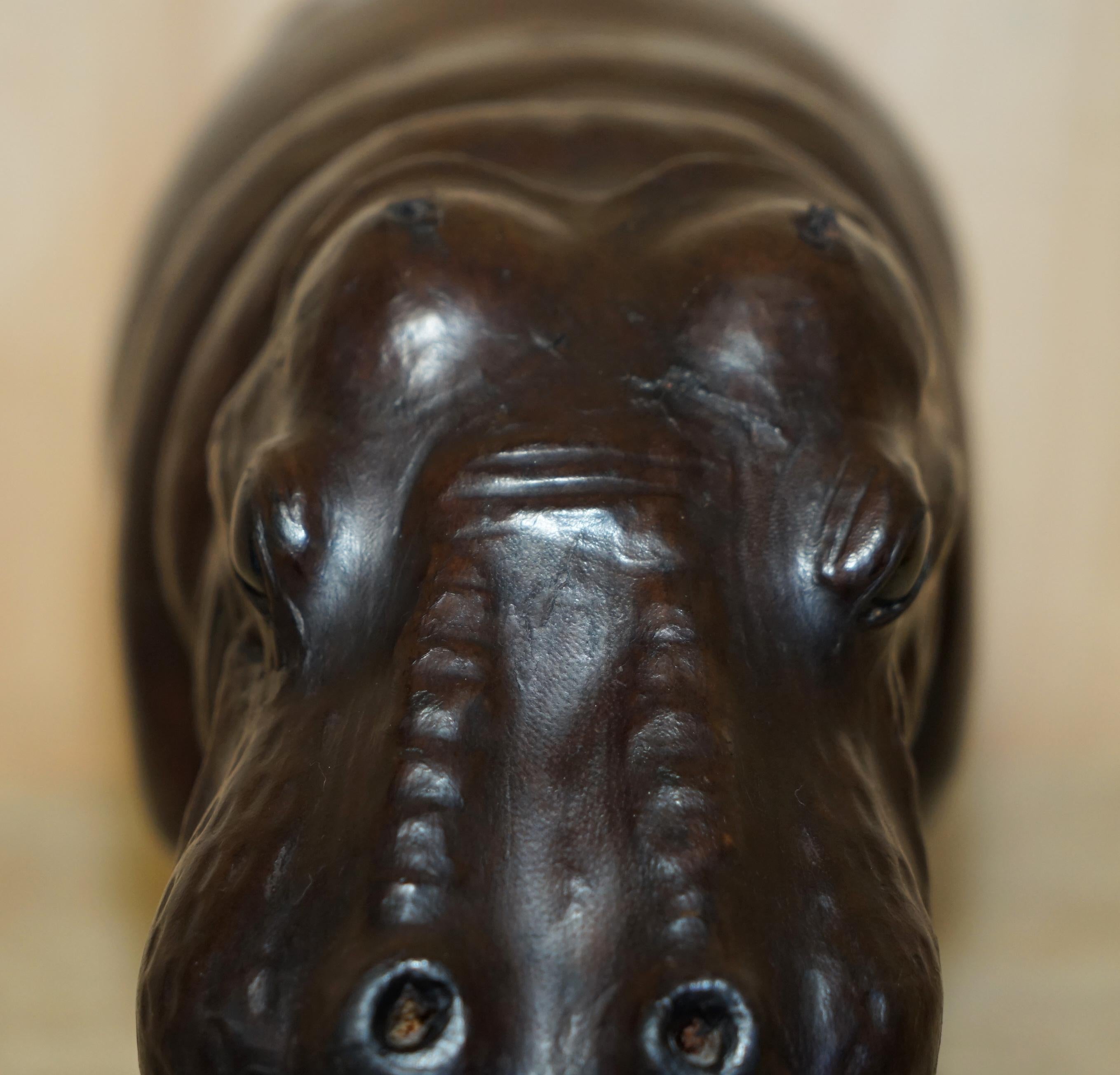 MEDIUM SIZED LIBERTY'S LONDON BROWN LEATHER HiPPOPOTAMUS FOOTSTOOL For Sale 2
