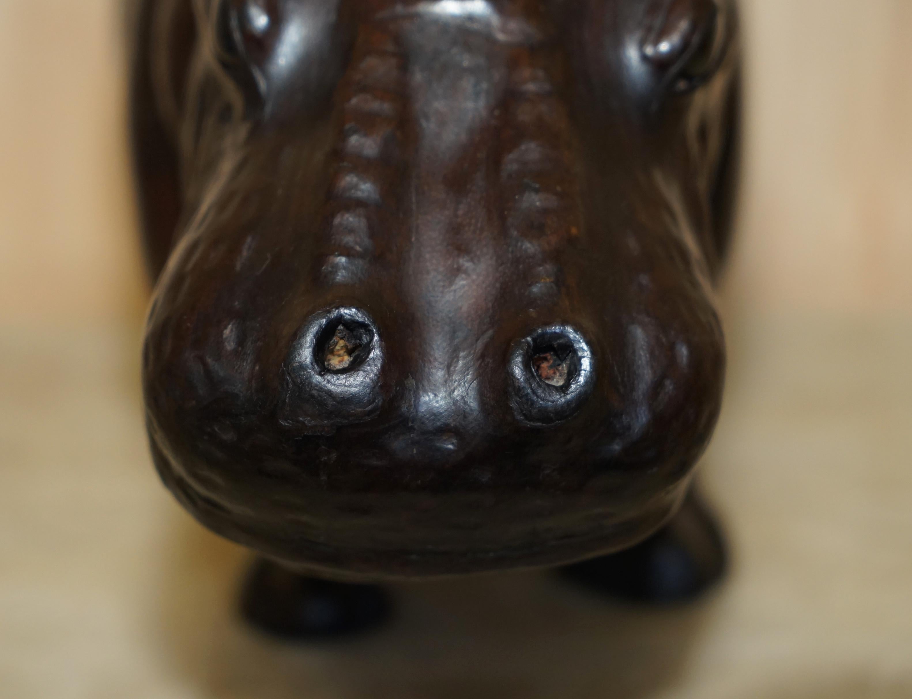 MEDIUM SIZED LIBERTY'S LONDON BROWN LEATHER HiPPOPOTAMUS FOOTSTOOL For Sale 3