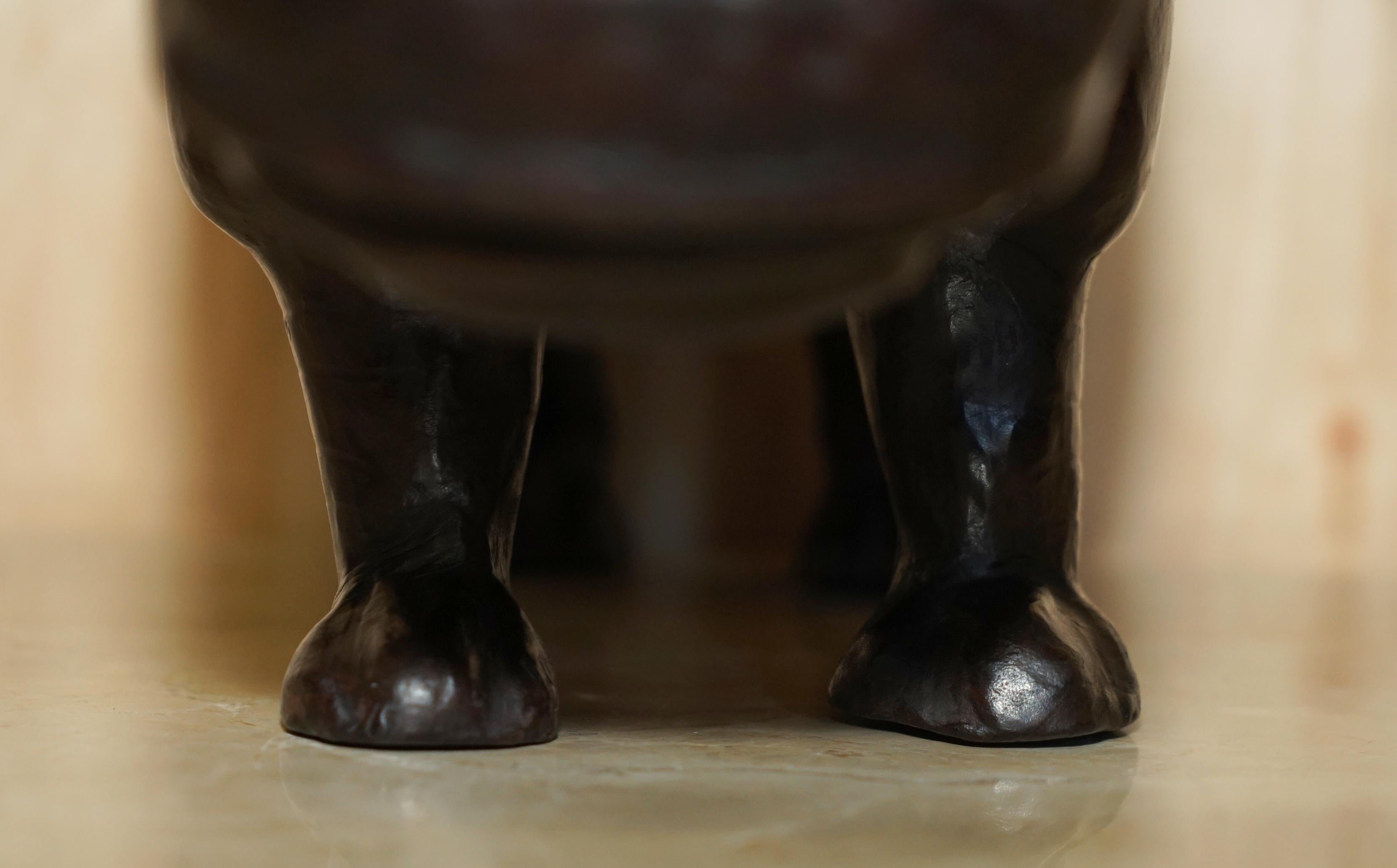 MEDIUM SIZED LIBERTY'S LONDON BROWN LEATHER HiPPOPOTAMUS FOOTSTOOL For Sale 4