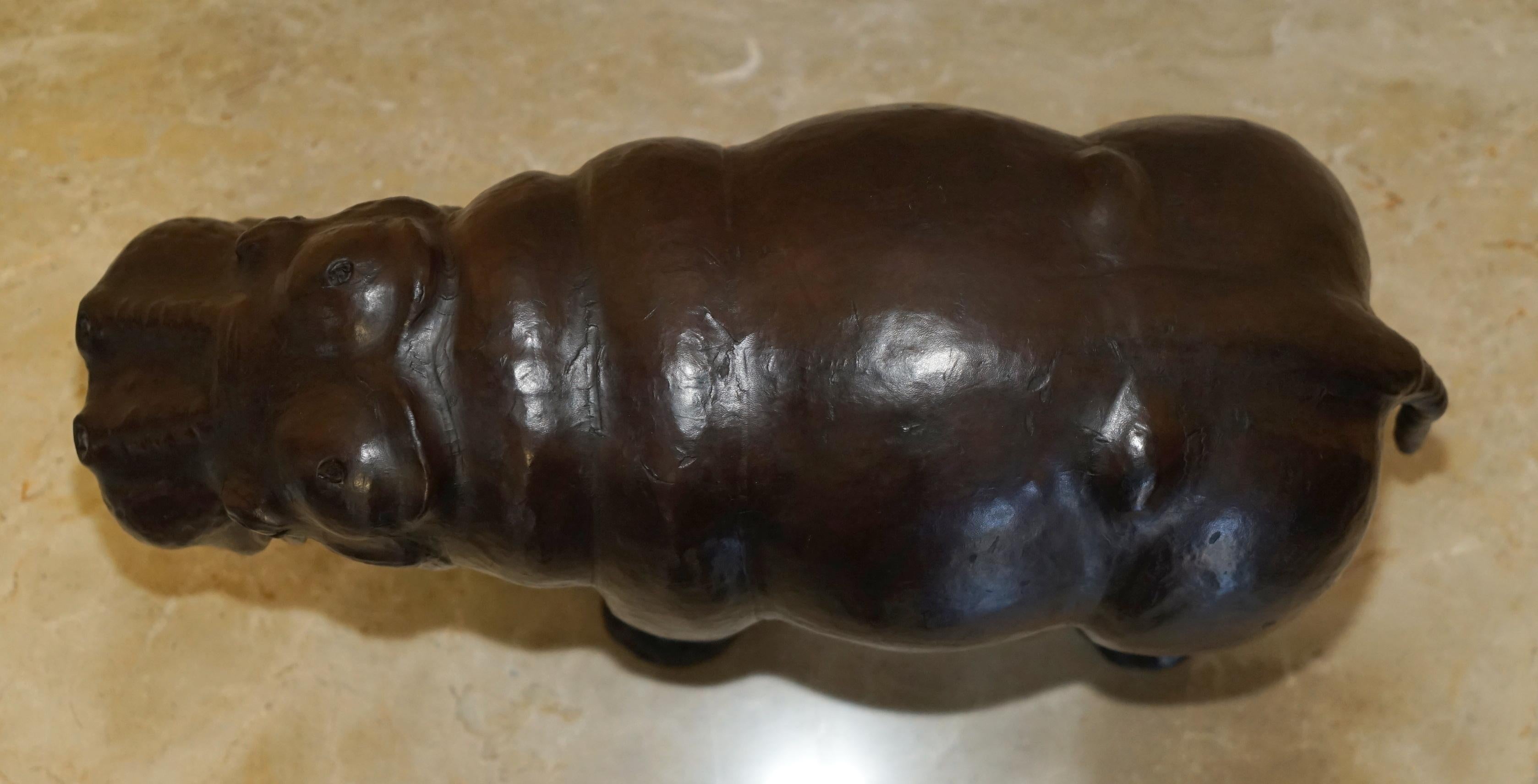 MEDIUM SIZED LIBERTY'S LONDON BROWN LEATHER HiPPOPOTAMUS FOOTSTOOL For Sale 6