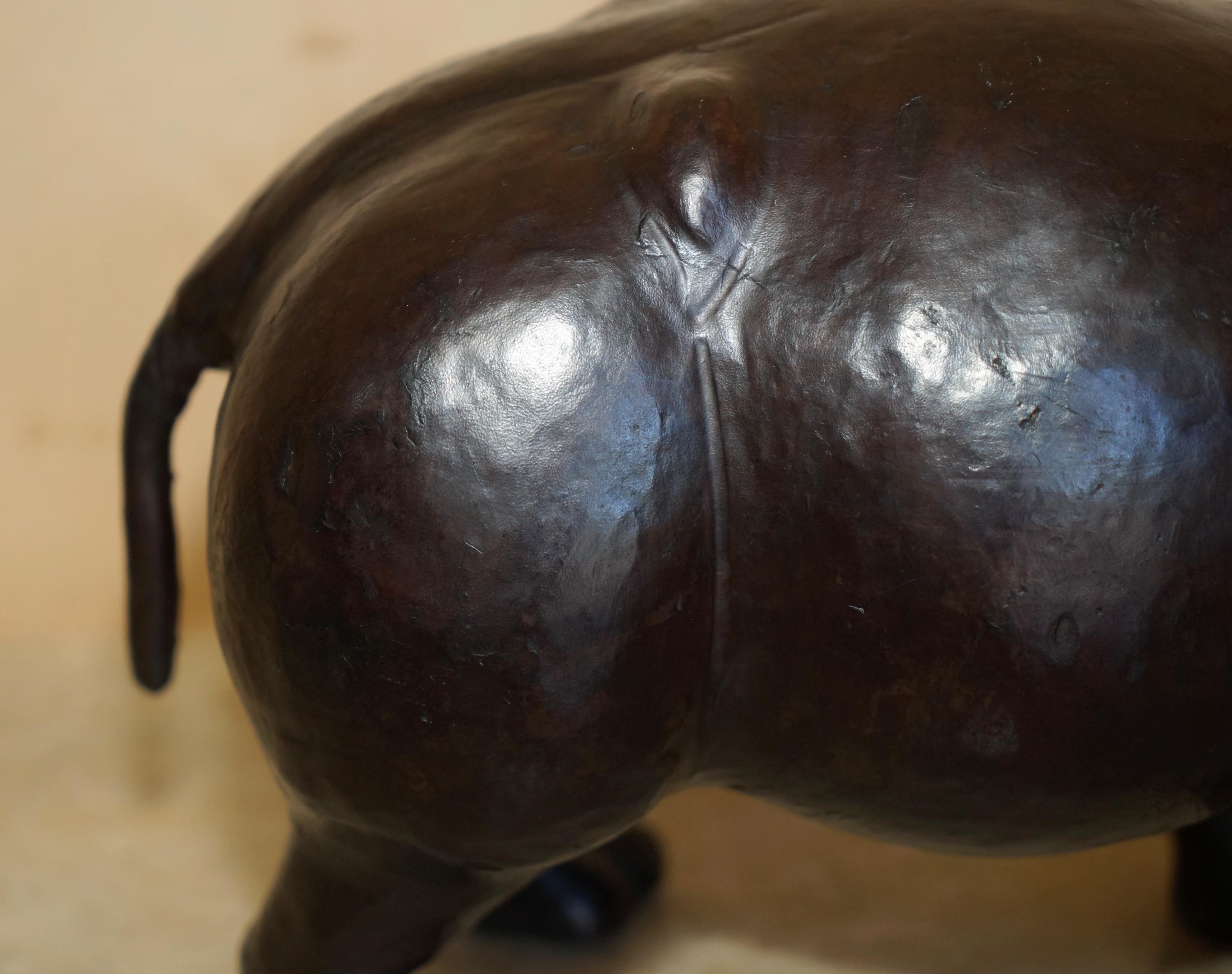 Art Deco MEDIUM SIZED LIBERTY'S LONDON BROWN LEATHER HiPPOPOTAMUS FOOTSTOOL For Sale