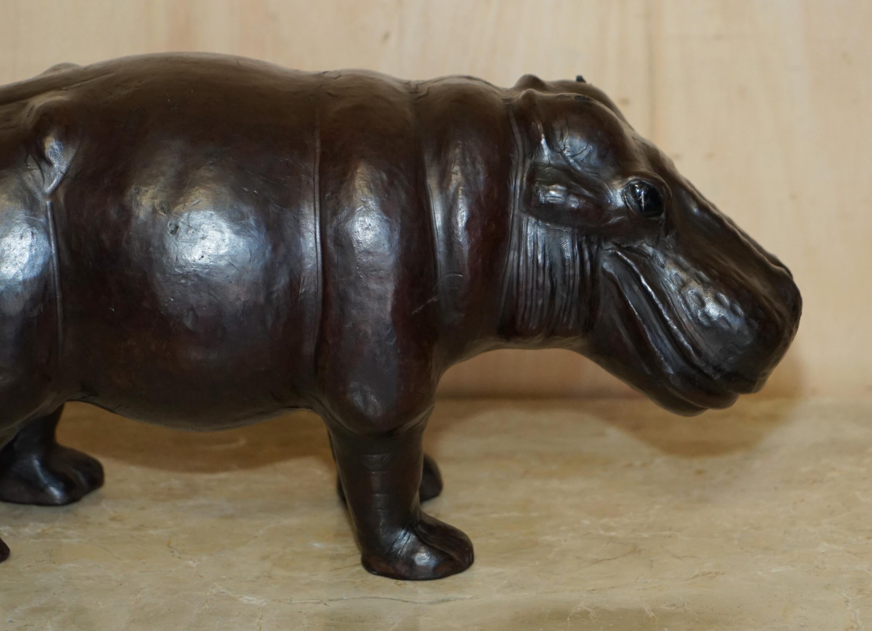 MEDIUM SIZED LIBERTY'S LONDON BROWN LEATHER HiPPOPOTAMUS FOOTSTOOL In Good Condition For Sale In West Sussex, Pulborough