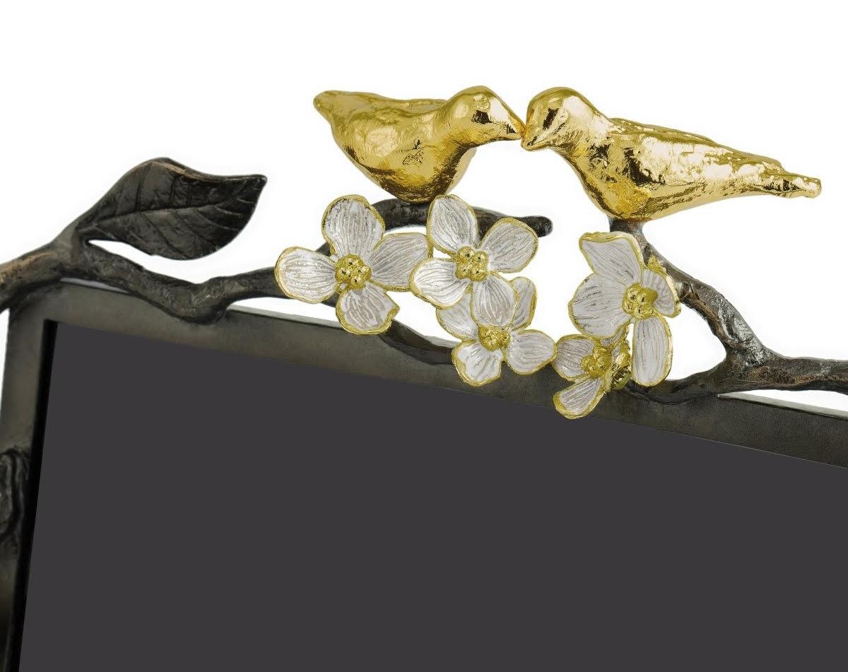 Marco de Fotos Mediano con Motivo de Pájaro en Metal Plateado, Dorado y Esmaltado. Francés en venta