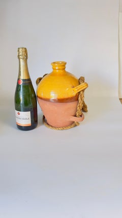 Medium-Sized Provençal-Style Pottery Jar, Yellow Ochre Glaze, 20th  with a Rope