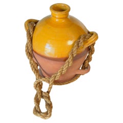 Medium-Sized Provençal-Style Pottery Jar, Yellow Ochre Glaze, 20th  with a Rope