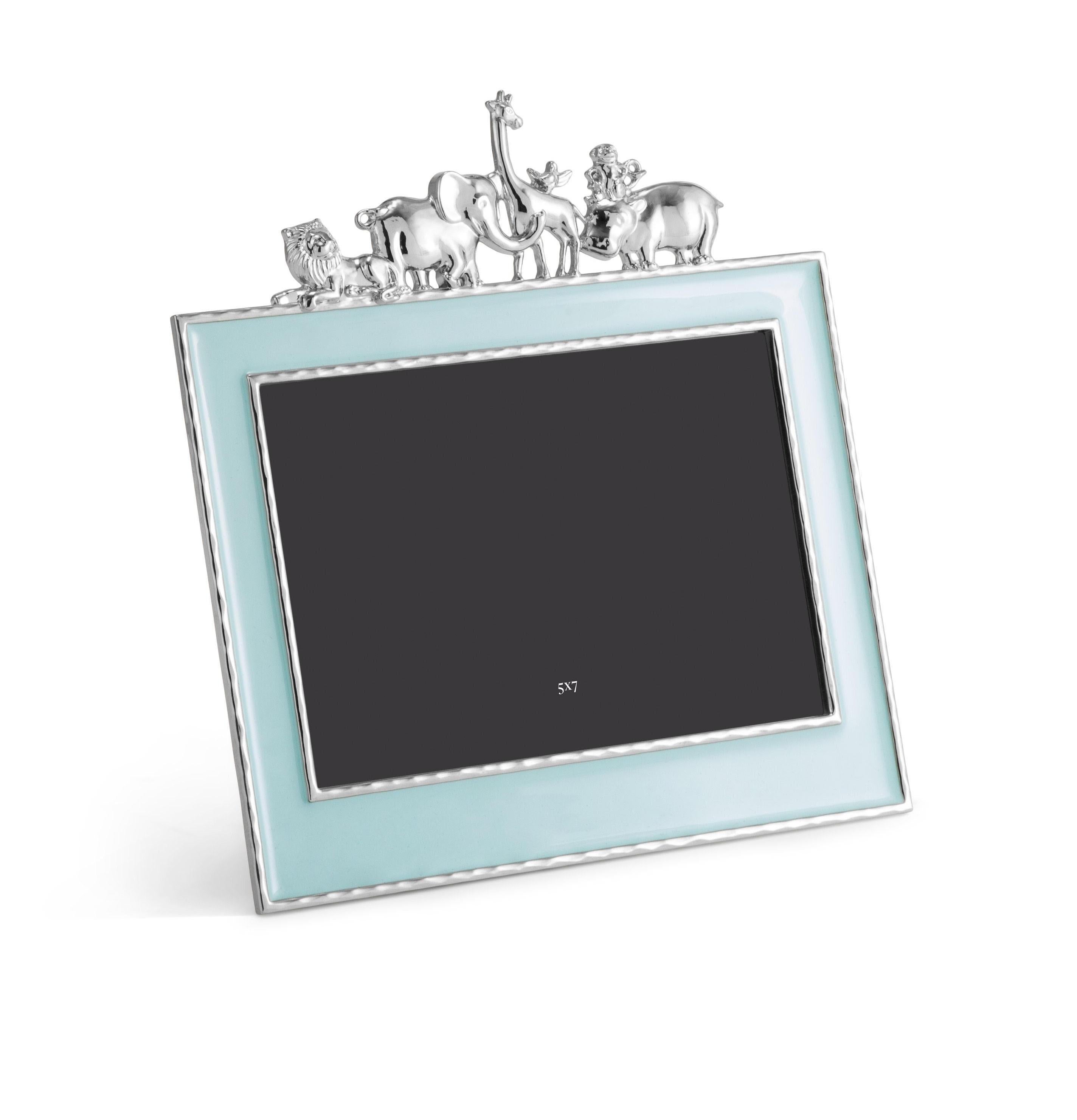 Modern Medium-Sized Savannah Animal Photo Frame with Light Blue Border For Sale