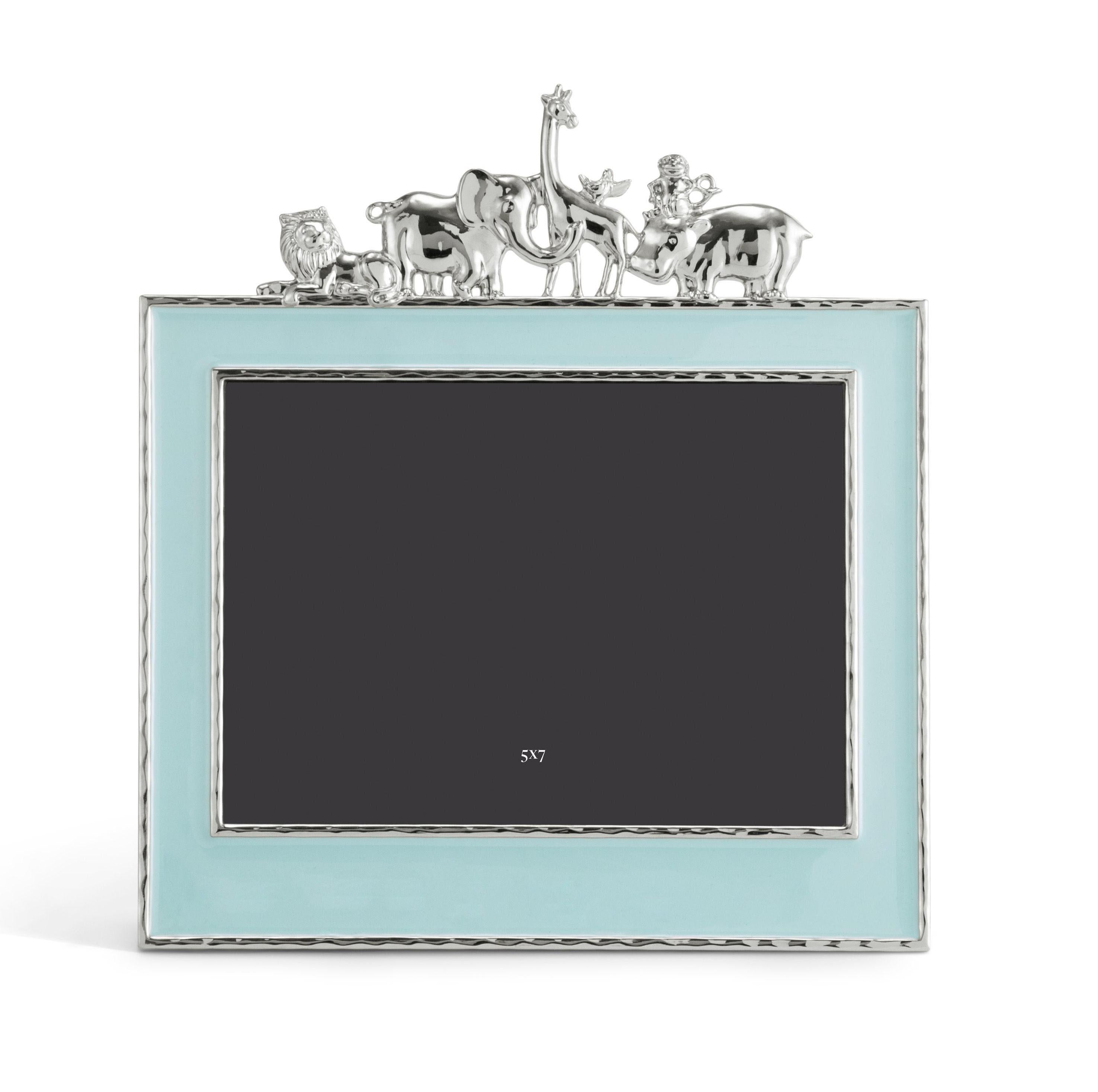 French Medium-Sized Savannah Animal Photo Frame with Light Blue Border For Sale