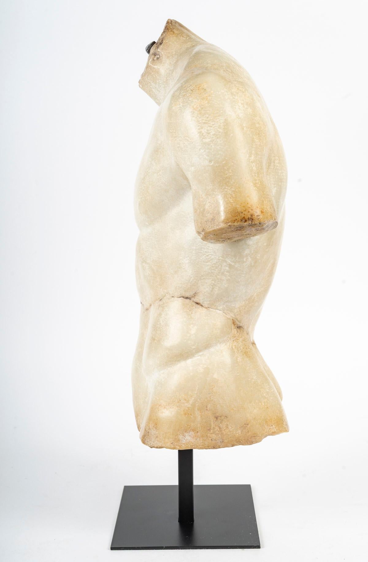 Medium-Sized Sculpture, Antique Style, with a Fine Patina, White Marble Effect. For Sale 5