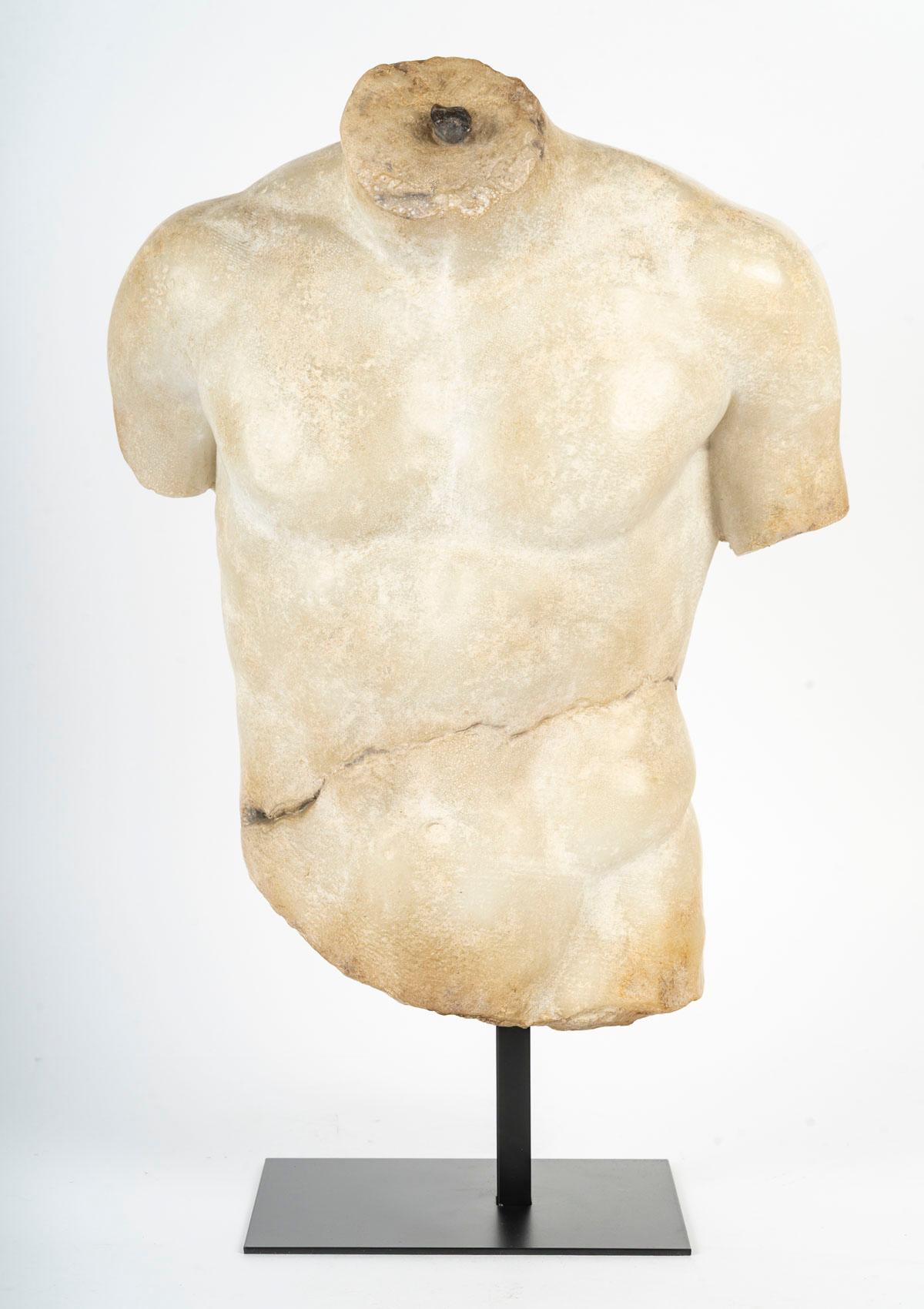 Contemporary Medium-Sized Sculpture, Antique Style, with a Fine Patina, White Marble Effect. For Sale