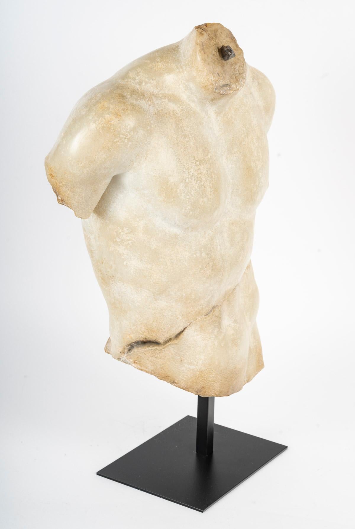 Medium-Sized Sculpture, Antique Style, with a Fine Patina, White Marble Effect. For Sale 2
