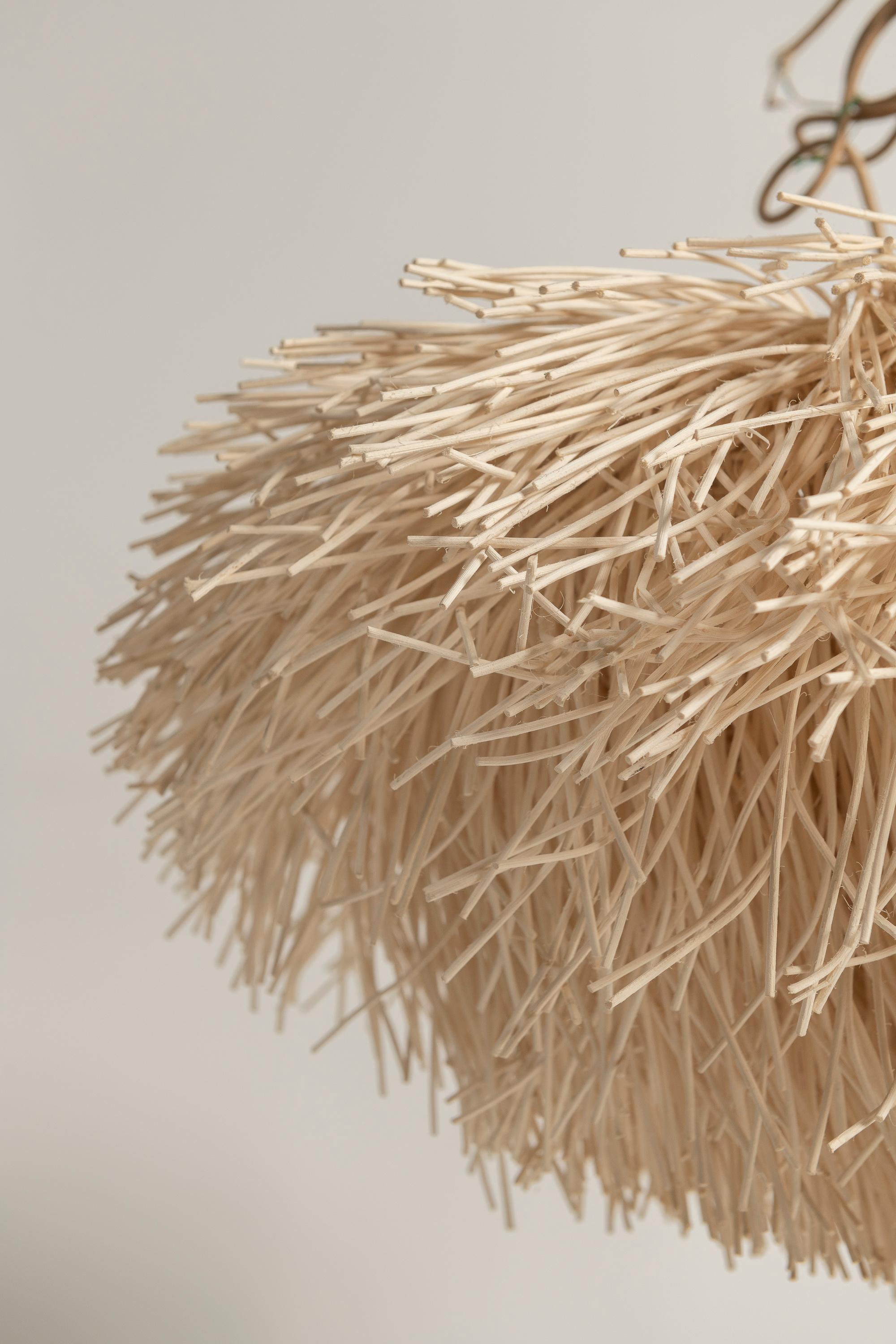 Organic Modern Medium Sized Sea Urchin Pendant, Woven Rattan, Model LL-C5-09B, Coup Studio